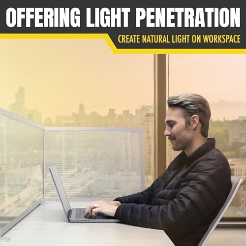 OBEX Polycarbonate Office Desk Mounted Privacy Screen Adjustable Table Top Panel Divider, Universal Aluminum Bracket-USA Made, 18" x 60", Translucent