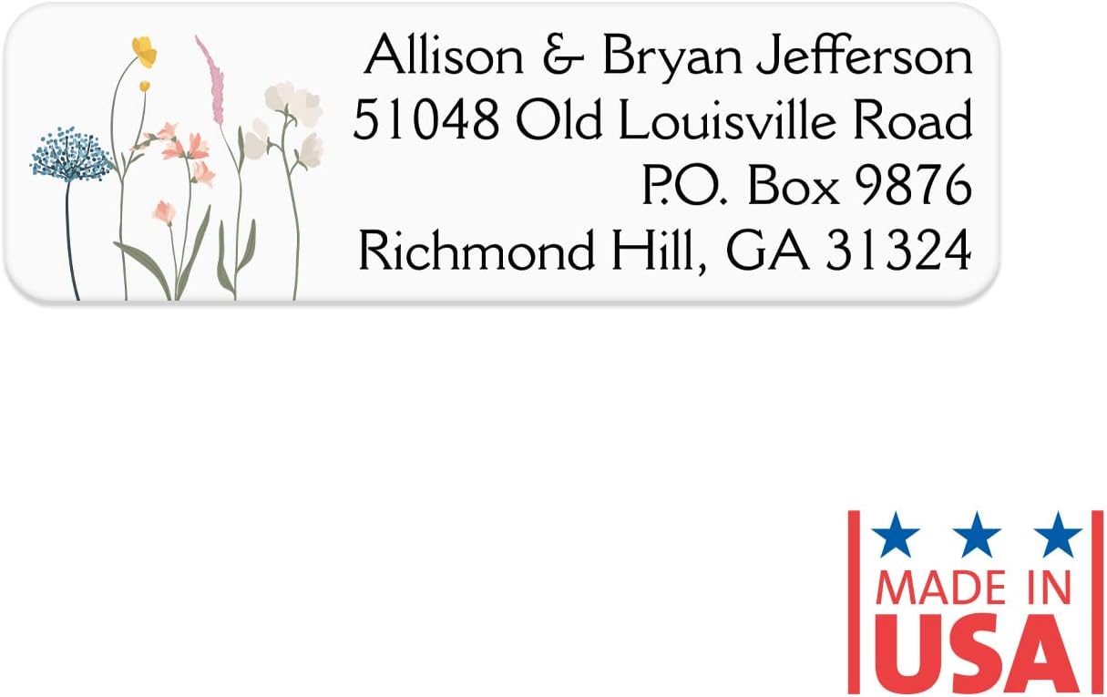 Wildflower Rolled Address Labels / 500 Personalized Return Address Labels/Designer Address Stickers in Elegant Plastic Dispenser