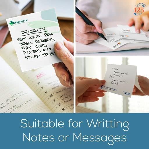 Personalized Sticky Notes 3" x 3" with Text or Logo, 25 Sheets, Custom Note Pads, to Do List Memo Pads, Adhesive Notepad, for Office, School, Business Marketing or Party Supplies, 1,000 Qty