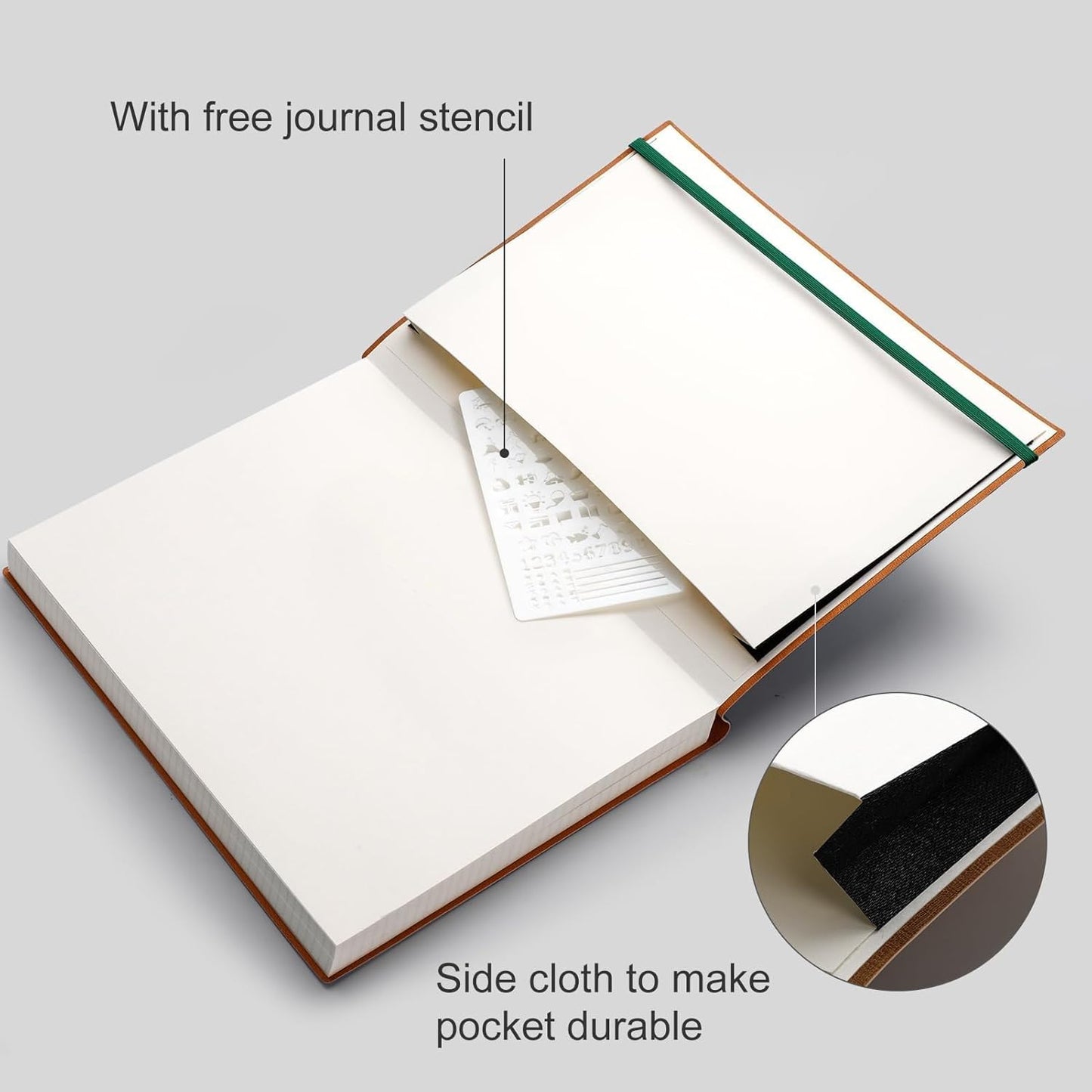 AHGXG Bullet Dotted Journal - Large A4 Notebook Dotted, 8.5''×11'', 320 Pages Dot Grid Notebook, 100gsm Thick Paper, Leather Softcover, with Journal Stencils, Inner Pocket - Green