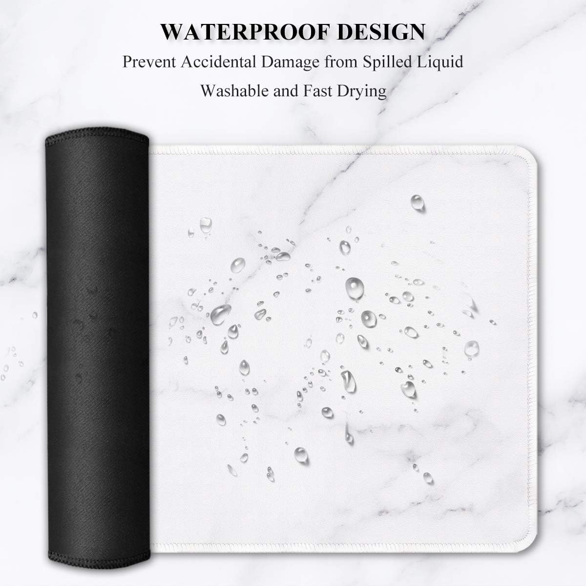 Auhoahsil Large Gaming Mouse Pad, Marble Theme XXL 35.4 x 15.7 in Desk Pad Stitched Non-Slip Rubber Long Computer Mousepad Thin Extended Full Size Desk Mat for Desktop, Laptop, Wireless Mice, White