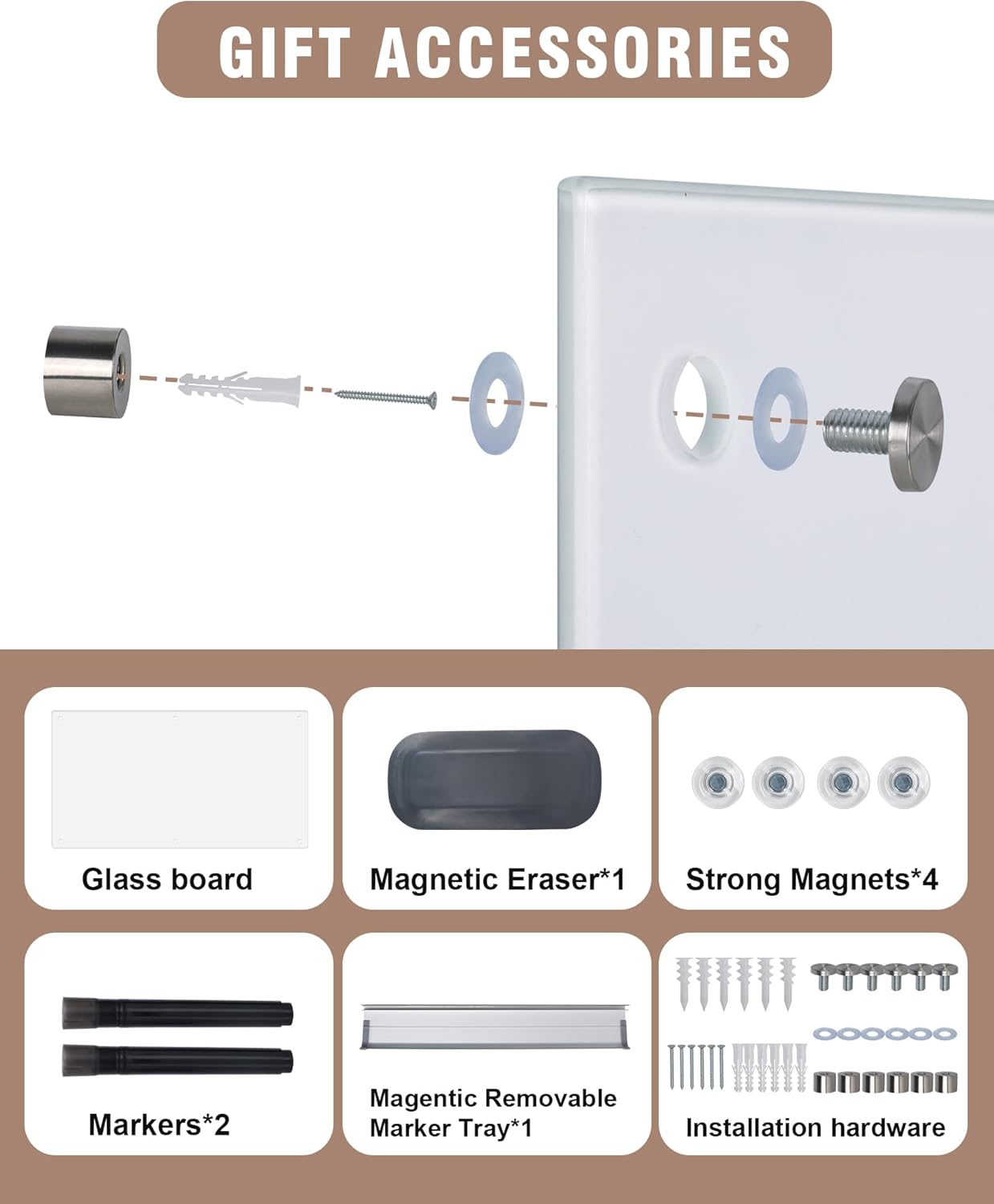 Magnetic Glass Whiteboard,48"x36" Wall Mounted Frameless Dry Erase Board for Office, Home & School Ultra White