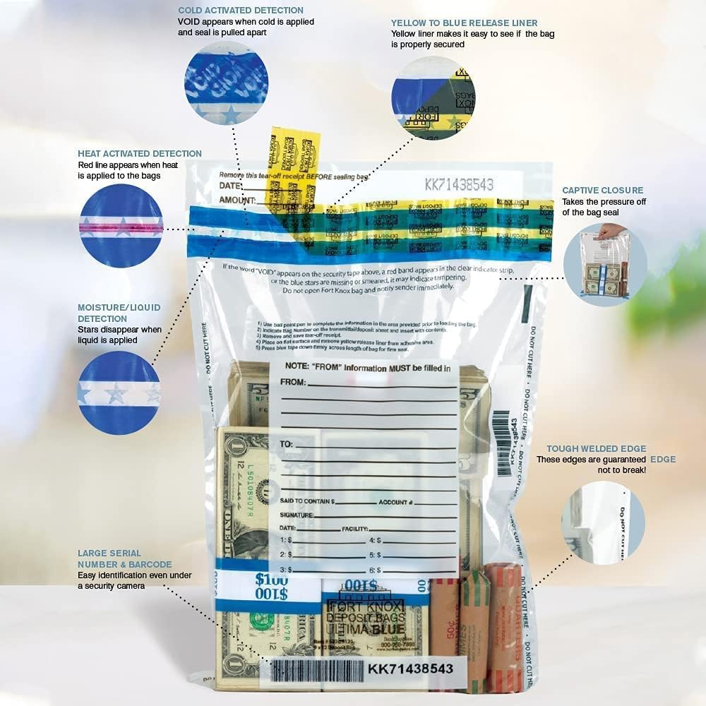 BankSupplies Ultima Blue White Deposit Bags | 12W x 16H | Case of 500 | Discreet, Opaque & Secure | Bank Deposit Bags | Tamper Evident Security | Easy to Use | Write-On Surface