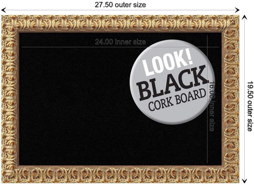 Amanti Art Black Cork Board for Wall, 19x27 Vision Board with Gold Wood Frame, Medium Corkboard Office Decor for Home Organization, Traditional Corkboard Pinboard to display items for home