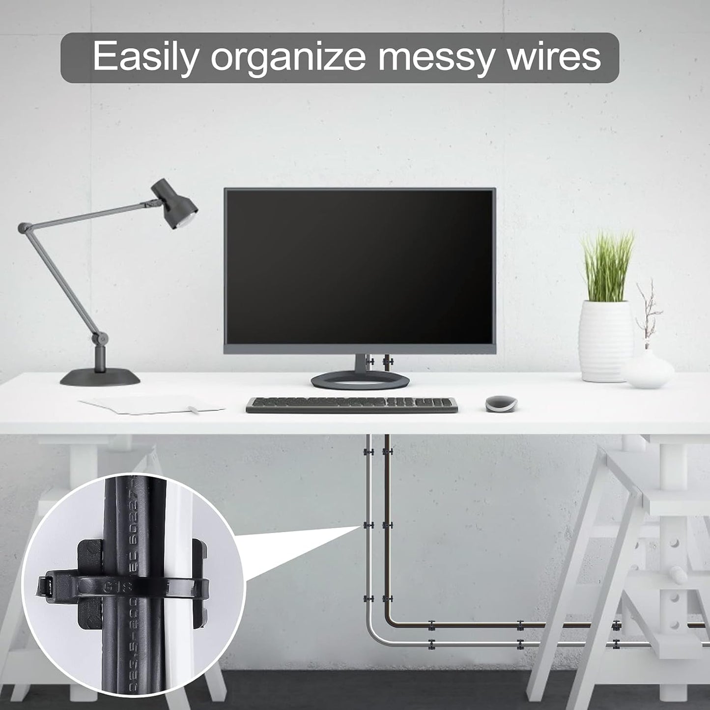 XHF 100 Pcs Cable Zip Tie Saddle Type Mounts Base with 100 Pcs 8" Cable Ties and 100 Pcs Tapping Screw, Wire Cable Clips Organizer Holders Clamps Black