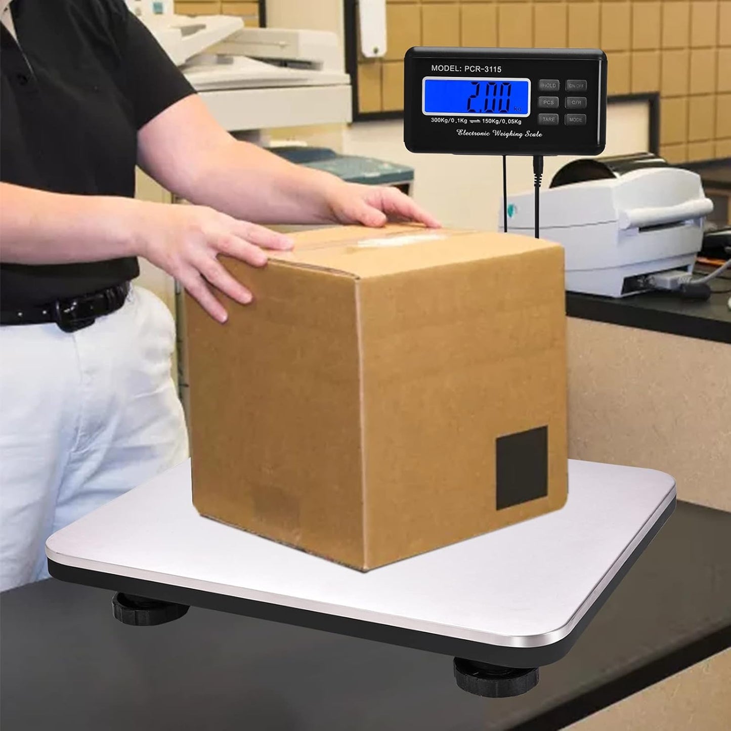 Shipping Scale 660lbs LCD Digital Postal Scale, Stainless Heavy Duty Postage Scale for Packages, 300kg Capacity Platform Scale for Shipping Weighing(14"X 12")