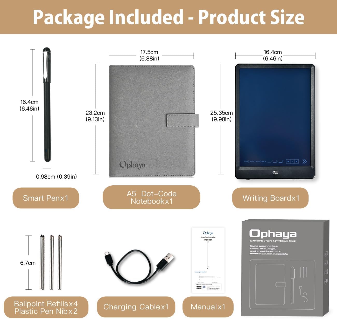 3 in 1 Digital Pen Smart Pen Writing Set, Includes Smartpen, Notebook, Use with Ophaya App for Notes Taking, Recording, Storing