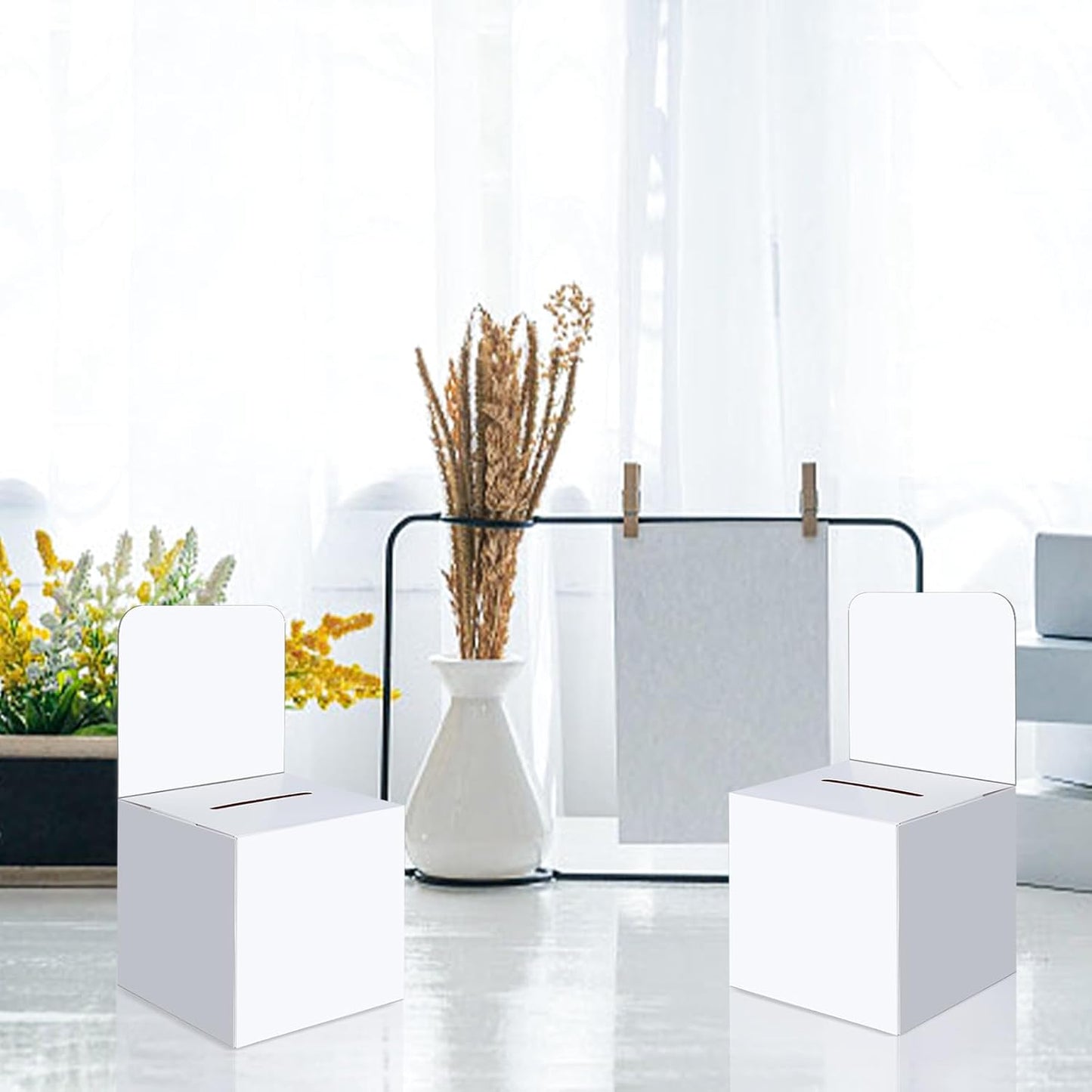 24 Pcs Ballot Boxes Suggestion Boxes Donation Box for Fundraising, Cardboard Raffle Box with Slot and Removable Header for Collecting Business Card Voting Contest (White)