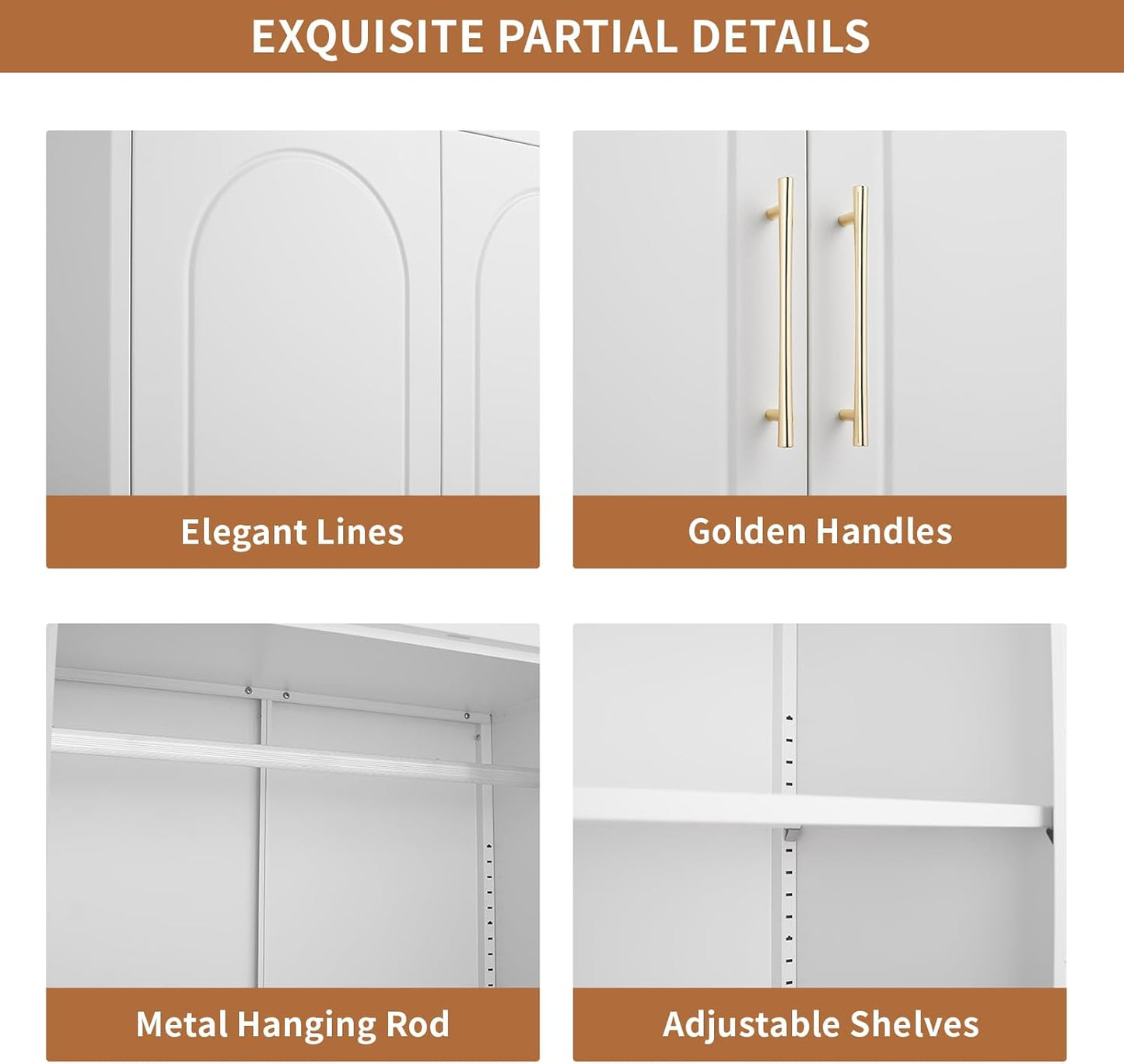 Metal Wardrobe Cabinet for Hanging Clothes, 71" Tall Armoire Wardrobe Closet with Hanging Rod, White Clothing Storage Cabinet with Doors and Shelves, Large Closet for Bedroom-Assemble Required