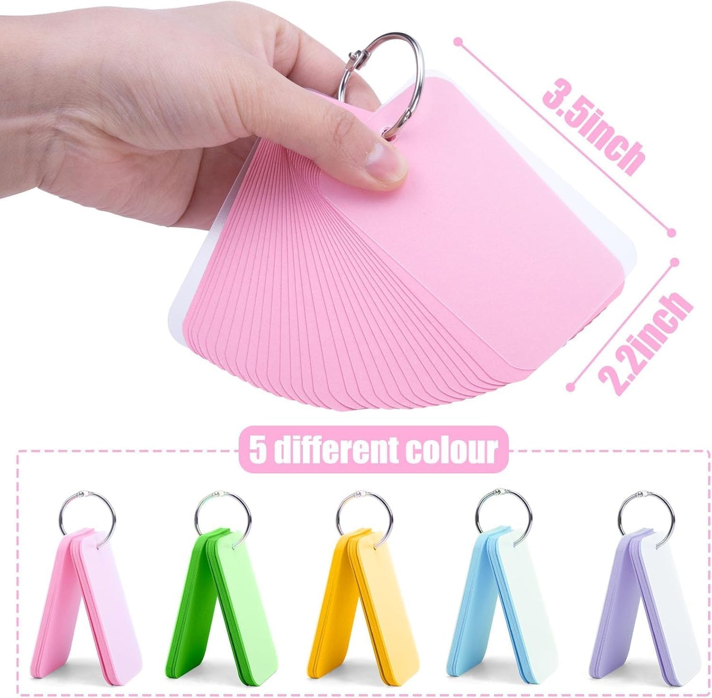 Koogel 250PCS Colored Index Cards with Rings, Flash Cards for Back to School, 2.2 x 3.5 inch Portable Notecard with Cover for Studying Vocabulary Words Memory Nursing Note Taking Classroom College