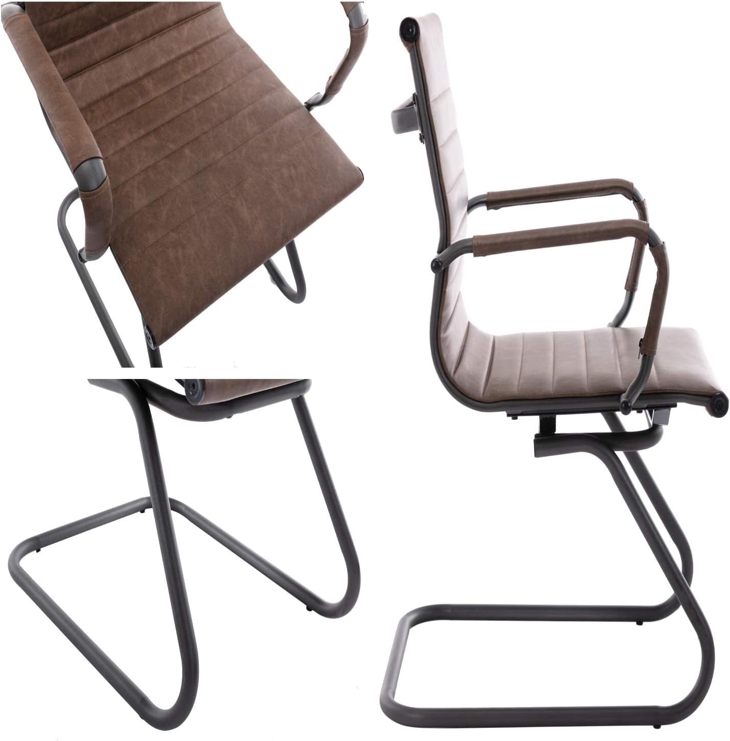 Office Desk Chair No Wheels Set of 6 PU Leather Computer Chairs Mid Back Guest Chairs for School Reception Conference Waiting Room, Vintage Brown