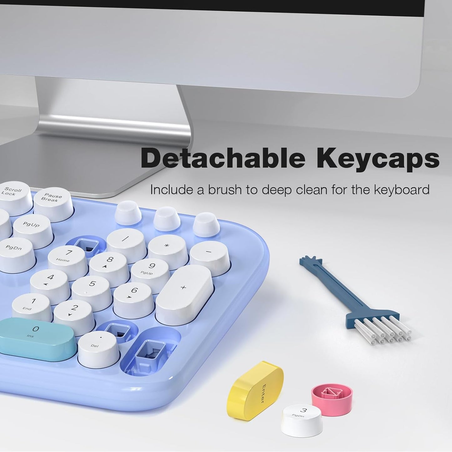 Wireless Keyboard and Mouse Combo, Full-Sized Typewriter Keyboards, Cute Cat Shaped Wireless Mouse, USB Plug and Play for Windows, Computer, PC, Laptop, Desktop (Blue Colorful)