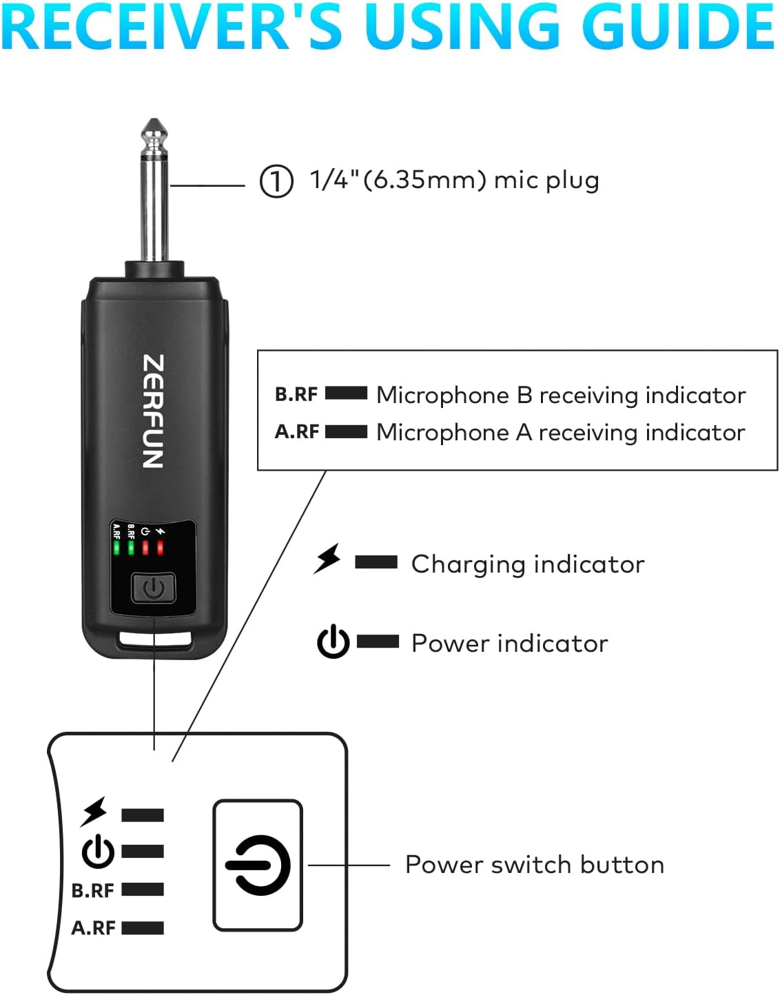 Rechargeable Wireless Microphone, Pro Handheld Cordless Mics System Dynamic with Echo Treble BASS VOL Control for Karaoke Singing Church Party, 1/4'' Output, D240, Red