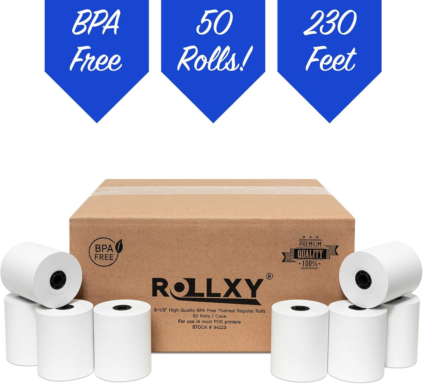 3 1/8 x 230 Thermal Paper Receipt Rolls (50 GSM - Solid Core) Fits All POS Cash Registers Printers, Clover Square Stations, Star Micronics SCP700, TSP100 BPA Free - Premium Grade (500 Rolls)