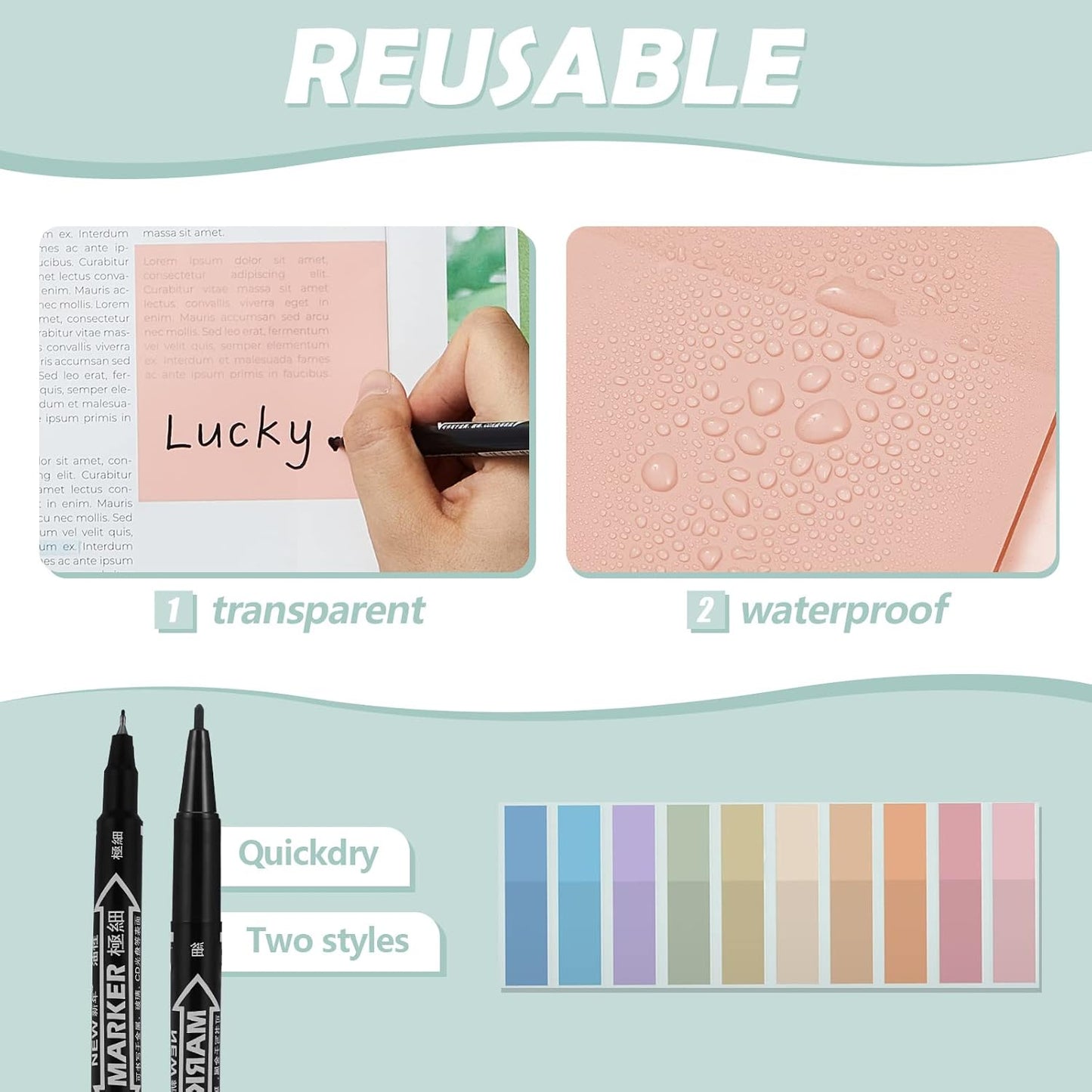 Jutom 38 Pcs Book Annotation Kit Aesthetic Highlighters Gel Pens Set Sticky Notes Tabs Markers Dual Ended Highlighter Quick Dry Ink Pens for Office Annotating Books(Classic Color,Square)