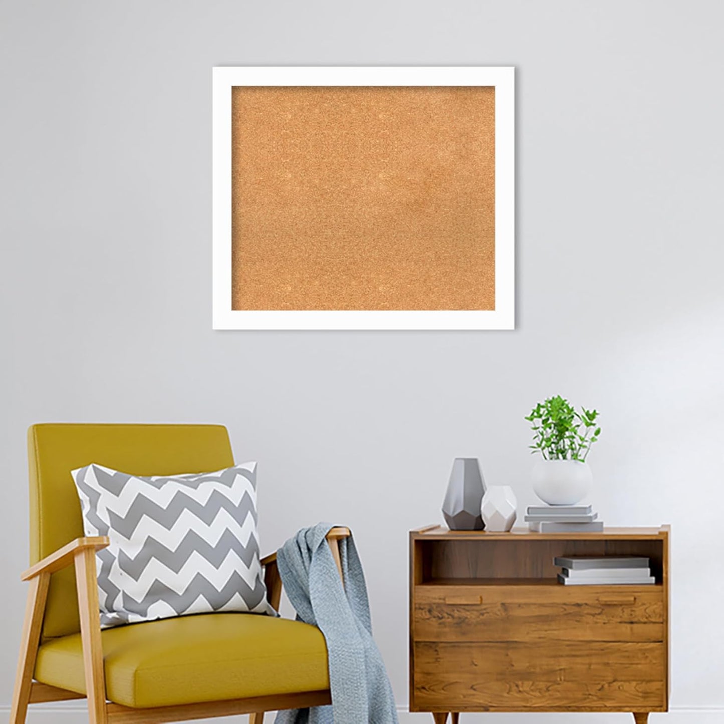 Amanti Art Natural Cork Board for Wall, 27x31 Vision Board with White Frame, Large Corkboard Office Decor for Home Organization, Casual Corkboard Pinboard to Display Items for Home Organization in