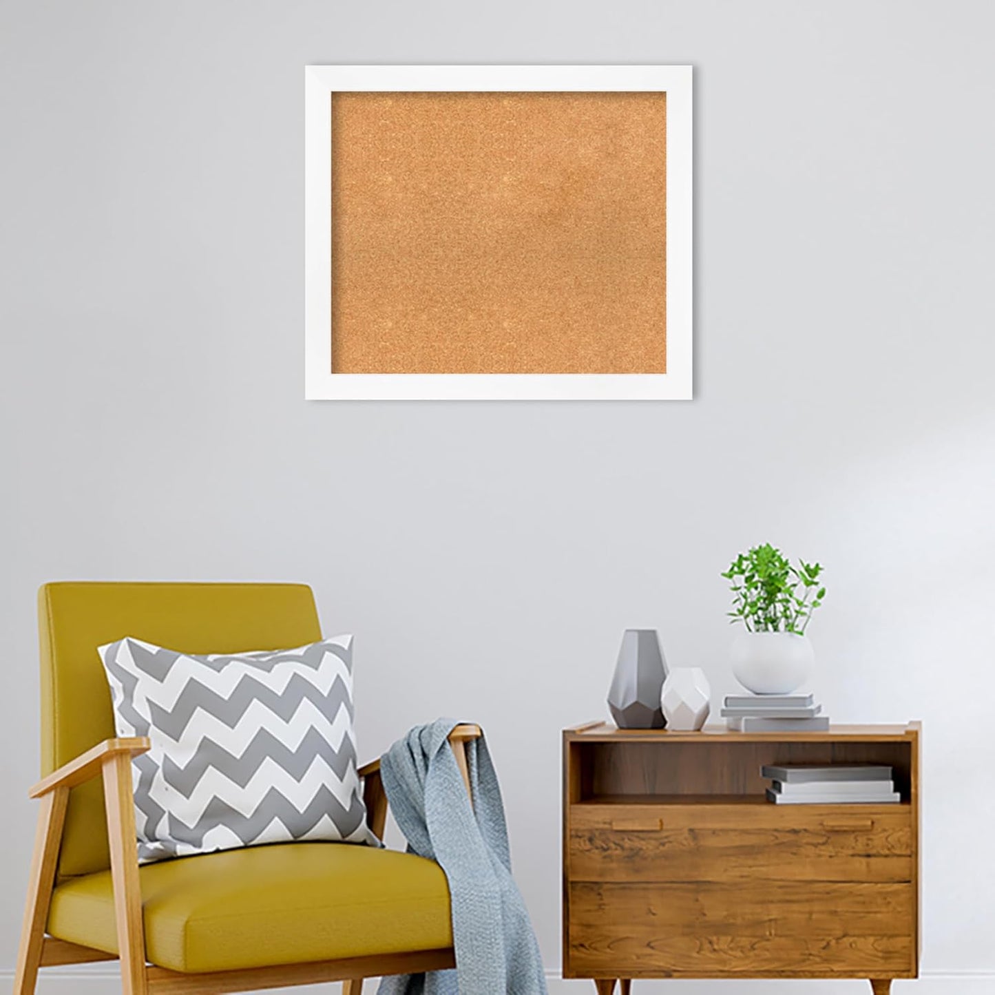 Amanti Art Natural Cork Board for Wall, 25x29 Vision Board with White Frame, Medium Corkboard Office Decor for Home Organization, Modern Corkboard Pinboard to Display Items for Home Organization in
