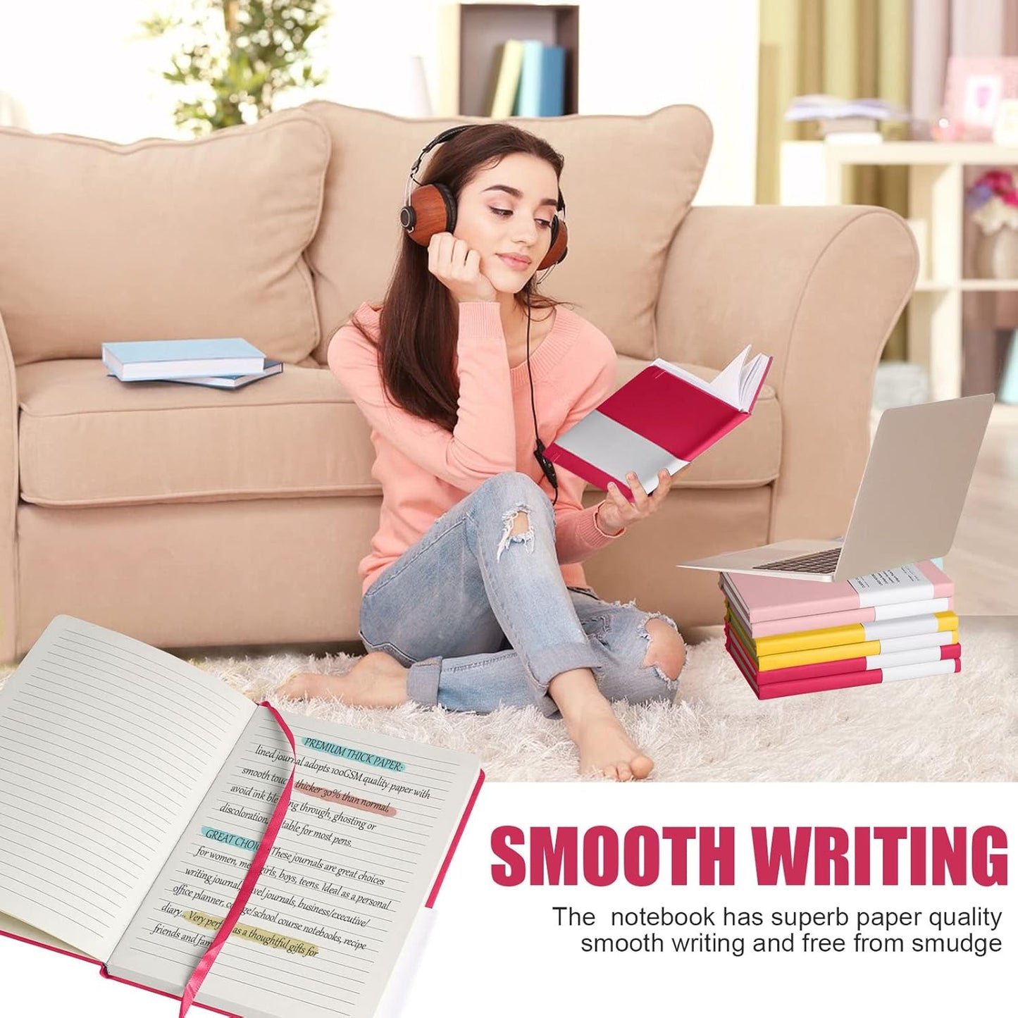 Lined Journal Notebook, 10Pack(Rose Red), 160 Pages, Medium 5.7 inches x 8 inches - 100 gsm Thick Paper, Hardcover