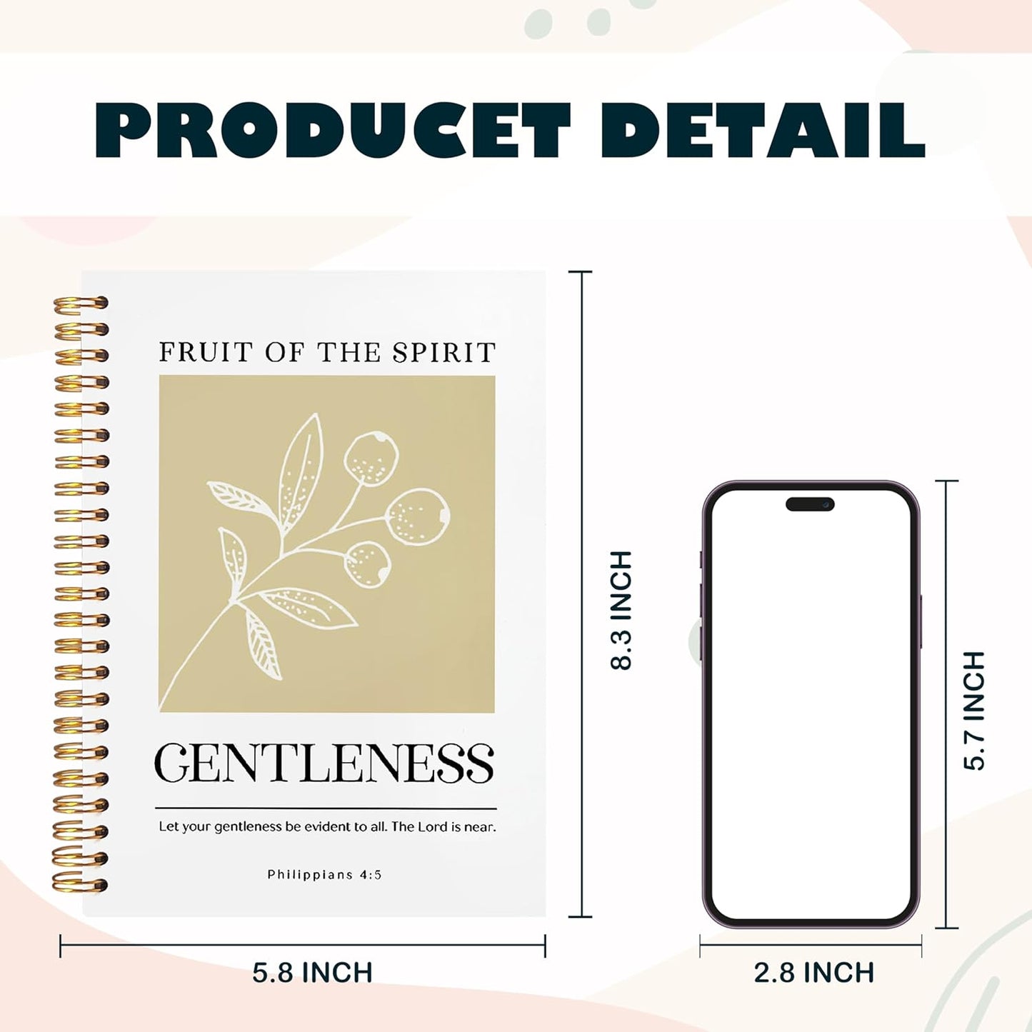 BearCake Fruit of the Spirit Gentleness Christian Notebook Journal, Christian Gifts for Women, Bible Notebooks for Note Taking, Bible Journaling Notebook, Hardcover Spiral Notebook 5.5x8.3