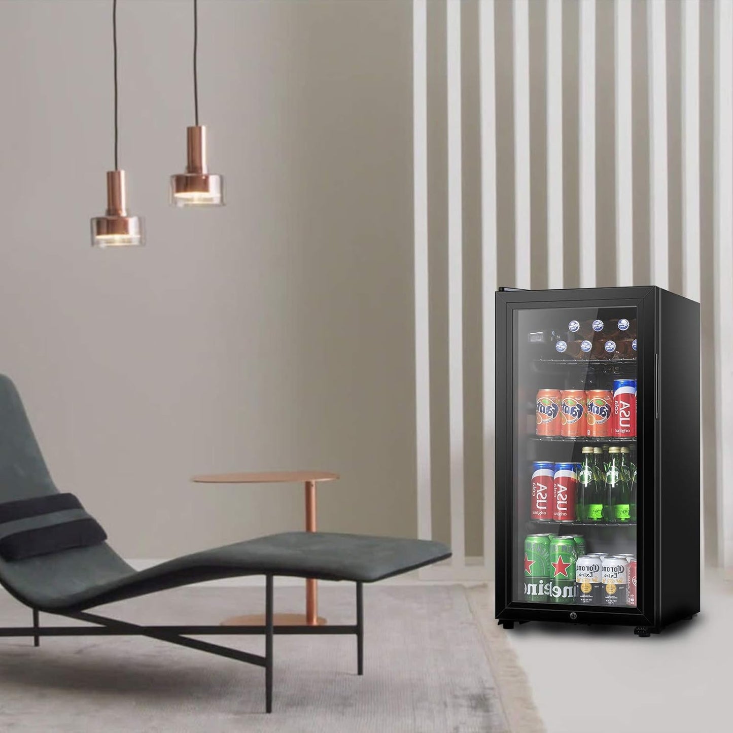 Beverage Refrigerator, 3.2 Cu. Ft, Mini Fridge with Glass Door for Soda Beer, Freestanding Beverage Cooler for Office, Bar, Adjustable Shelving&Adjustable Foot