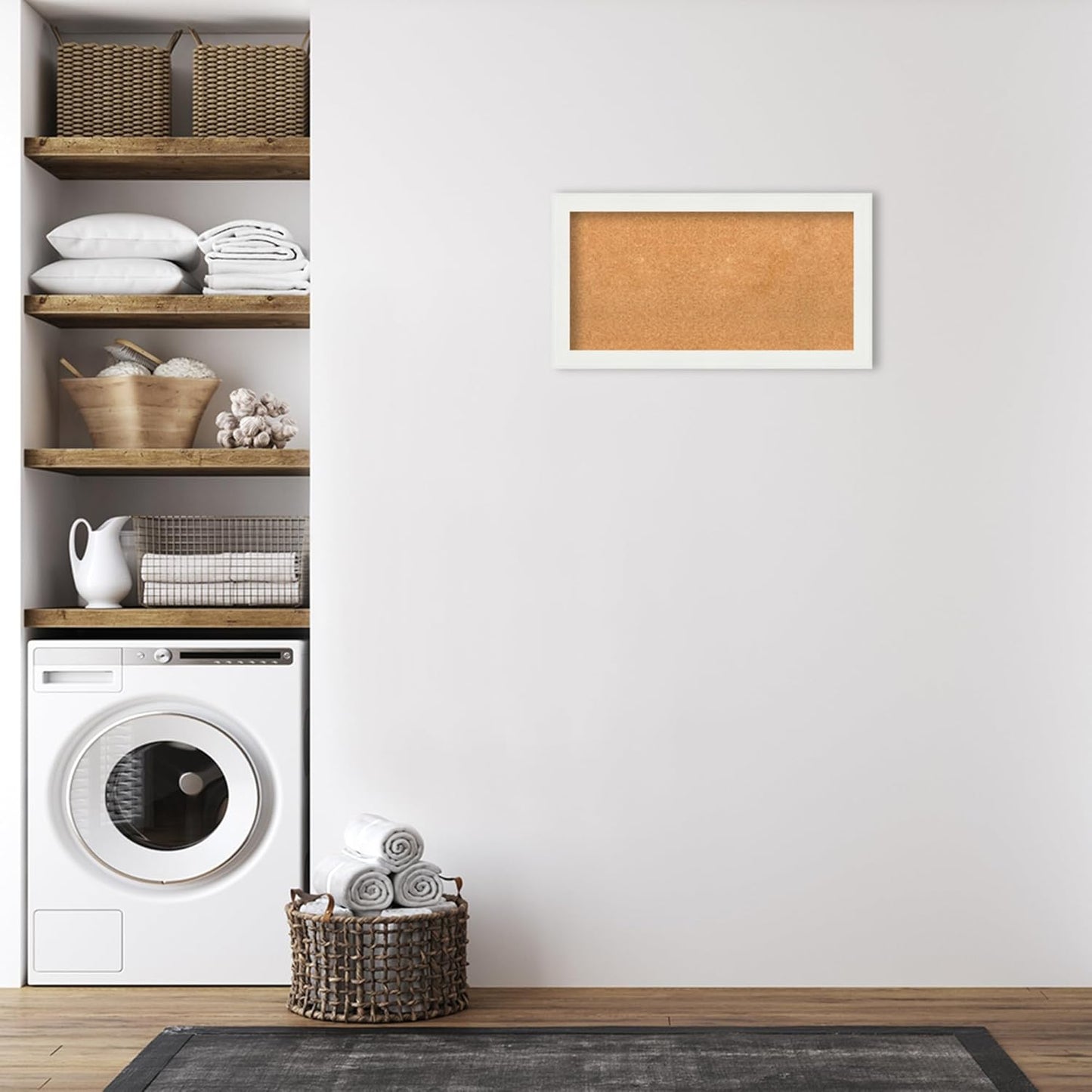 Amanti Art Natural Cork Board for Wall, 19x35 Vision Board with White Frame, Medium Corkboard Office Decor for Home Organization, Casual Corkboard Pinboard to Display Items for Home Organization in