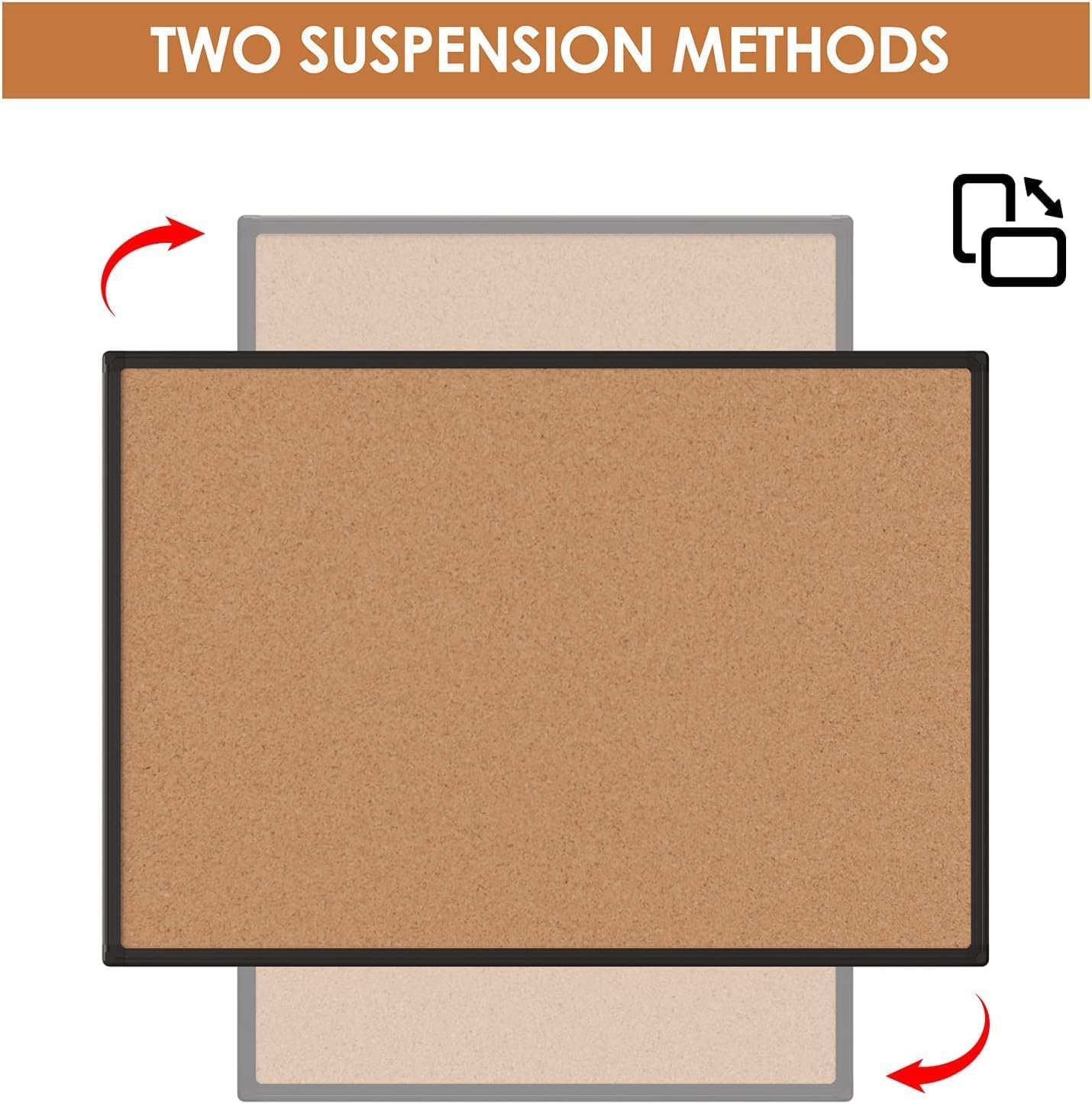 Board2by 2-Pack Cork Board Bulletin Board 24 x 18, Black Aluminium Framed Corkboard, Office Board for Wall Cork, Large Wall Mounted Notice Pin Board with 32 Push Pins for School, Home & Office