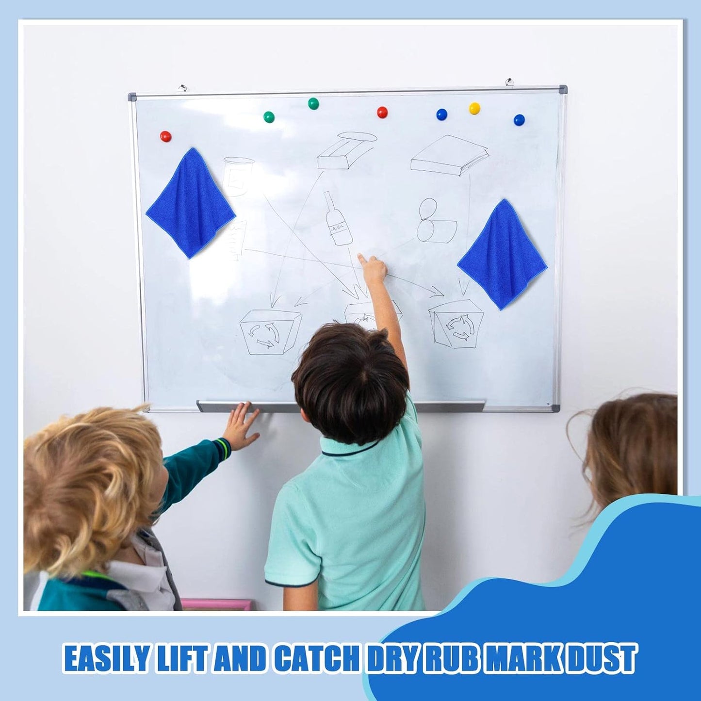 Zopeal 8 Packs Dry Erase Board Cleaning Cloth Microfiber Eraser Magnetic Whiteboard Eraser Washable for Whiteboard Dry Erase Cloth for Home and Office, 10'' x 9. 25''(Blue)