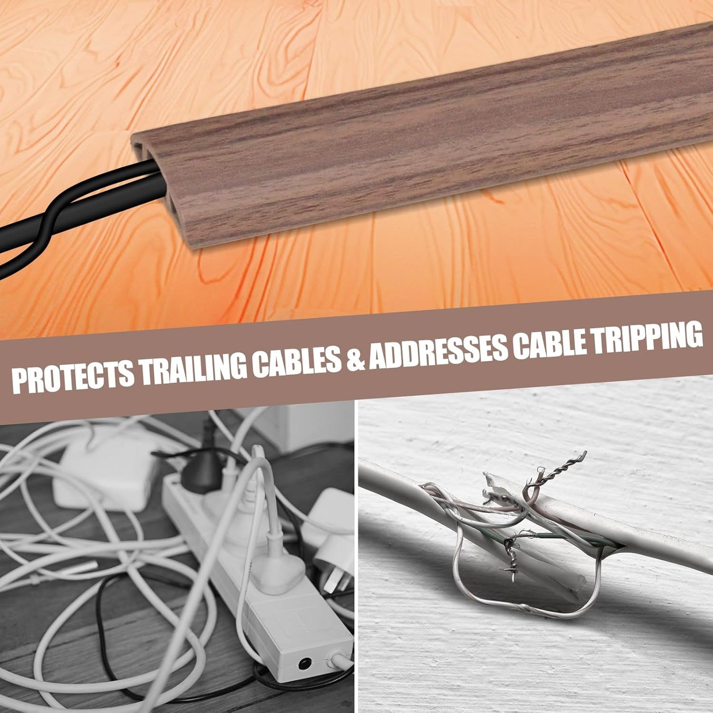Floor Cord Cover Self Adhesive Cord Hider,10FT Cable Management, Extension Strip Protector for Wires, Prevent Cable Trips for Offices, Gyms, Exhibitions Cavity:0.3"(W) x 0.28"(H) Wood Walnut