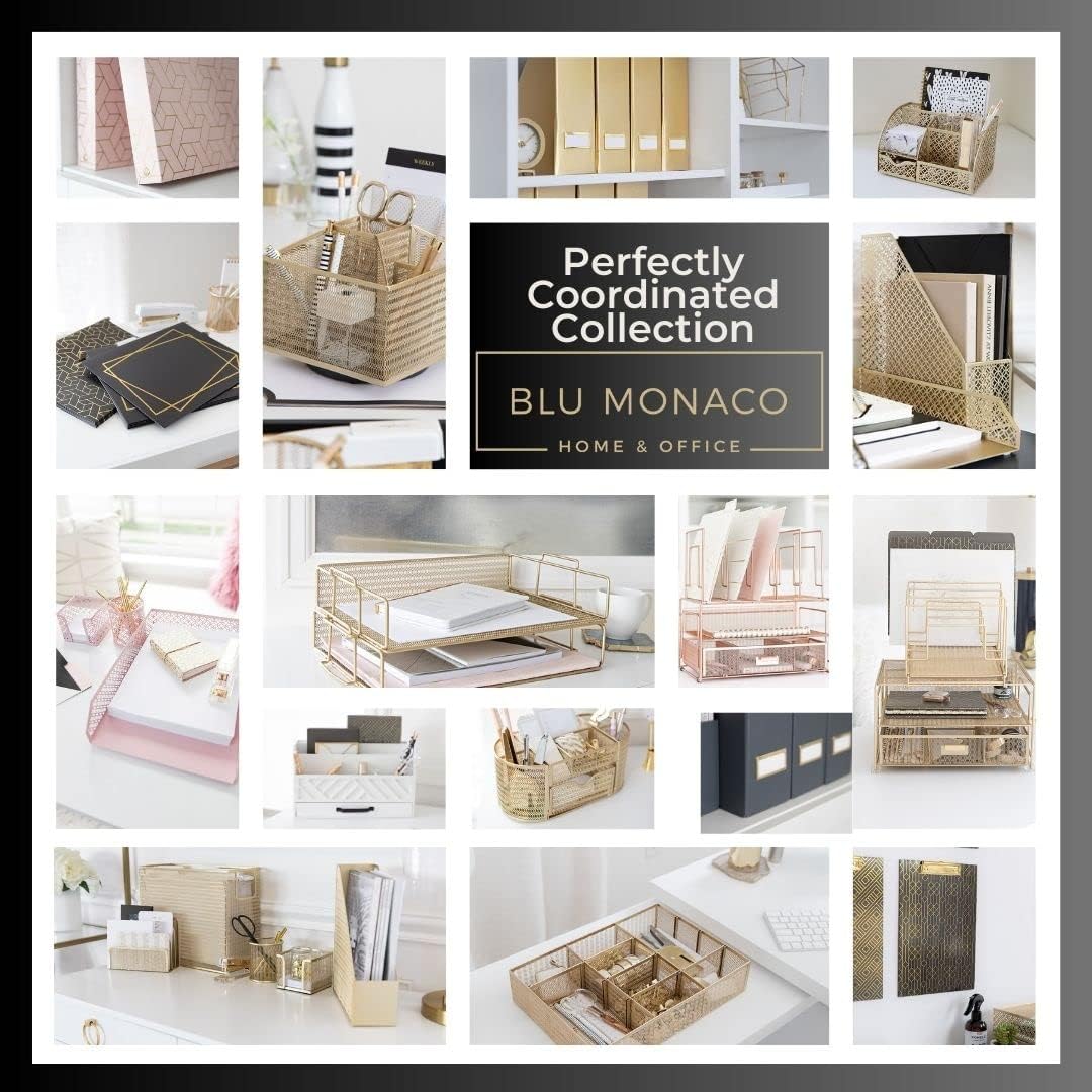 BLU MONACO Stylish White Wooden Pen Holder for Desk: Keep Pens, Markers, and More Organized. With 6 Storage Compartments and a Drawer. Pencil Holder, Marker Storage, and Desk Organizers