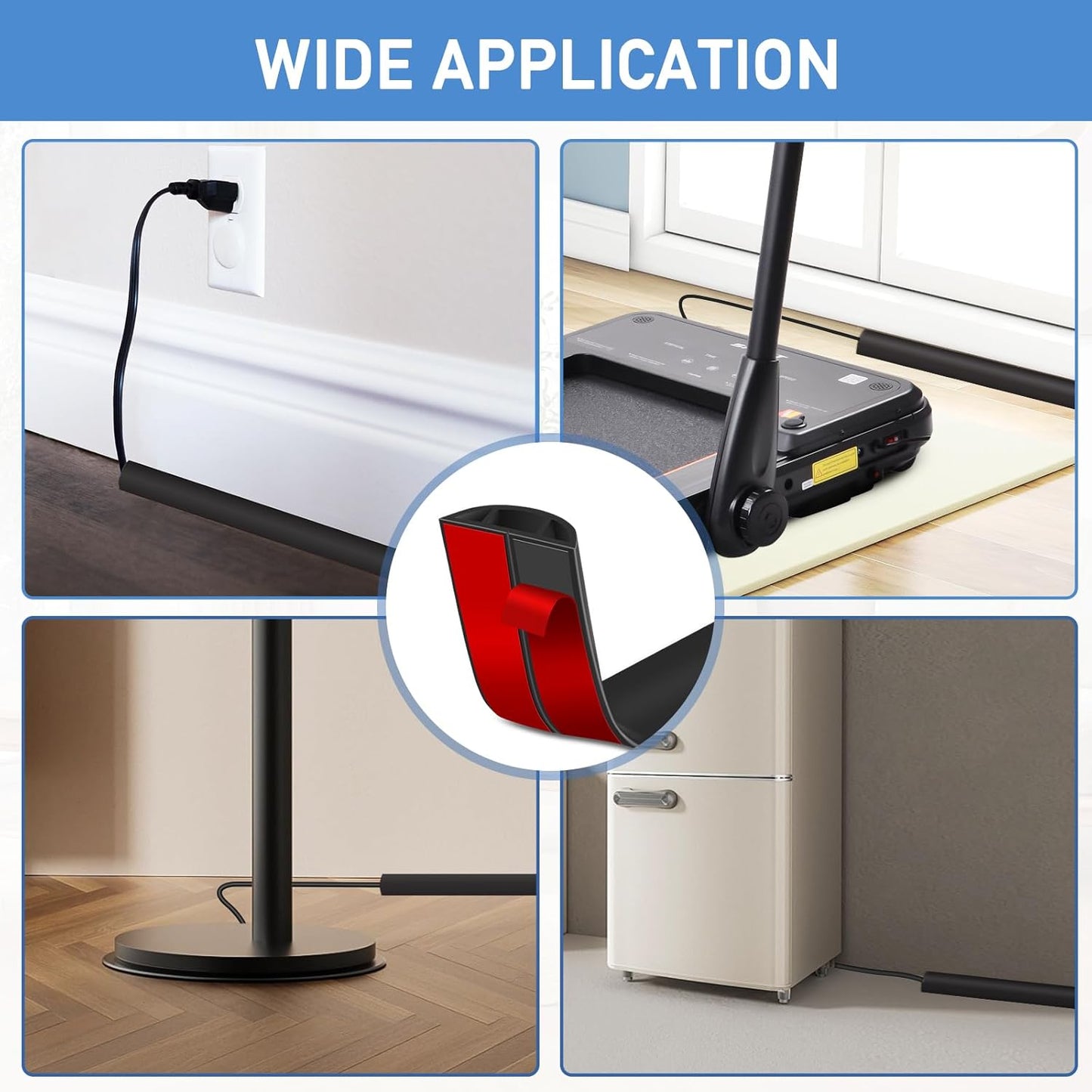 Floor Cord Cover Self Adhesive Cord Hider Floor Extension Cord Covers for Floor Power Cord Protector Cable Management Prevent Cable Trips Cable Cavity 0.59" W x 0.31" H (Black, 20Ft)
