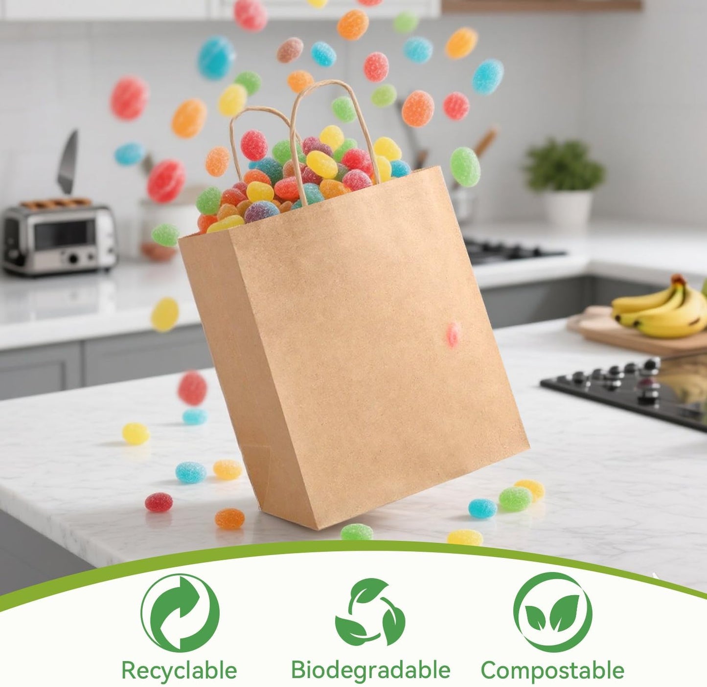Brothersbox Brown Gift Bags with Handles 100PCS, 8 * 4.76 * 10 Inch Medium Kraft Paper Bags Bulk for Craft Shopping Business Party Favor Retail Birthday Grocery