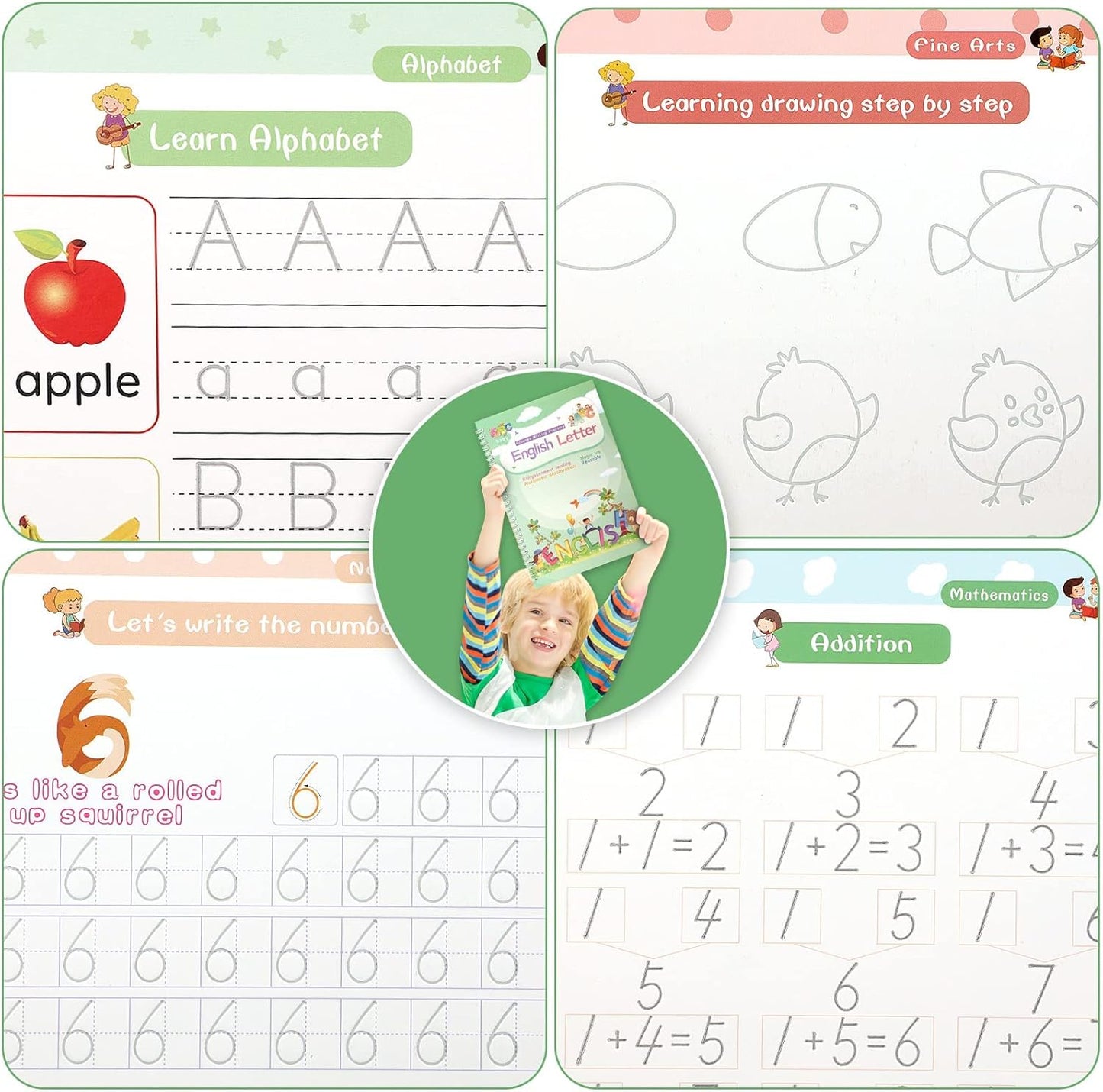 Magic Ink Copybooks for Kids Reusable Handwriting Workbooks for Preschools Grooves Template Design and Handwriting Aid (4)