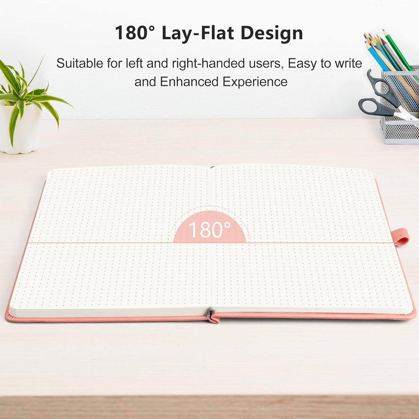 RETTACY Bullet Dotted Journal Notebook, 2-Pack, 160 Numbered Pages per Pack, A5 Medium Size (5.7'' x 8.3''), 120 GSM Thick Paper, Leather Hardcover, for Bullet Journaling (Black & Pink)