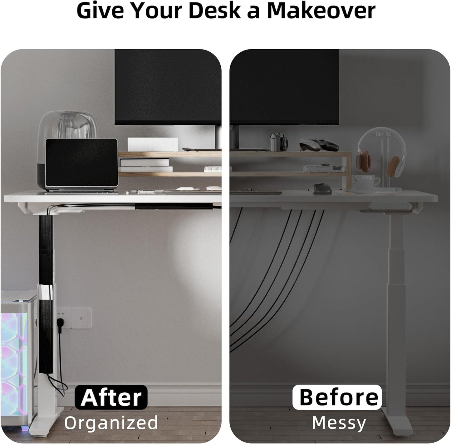 YECAYE 157in Cable Management, Cord Organizer,Easy Install Self-Adhesive Cord Hider, Cable Organizer, Cable Hider for Office Organization,Child & Pet Proof, Black