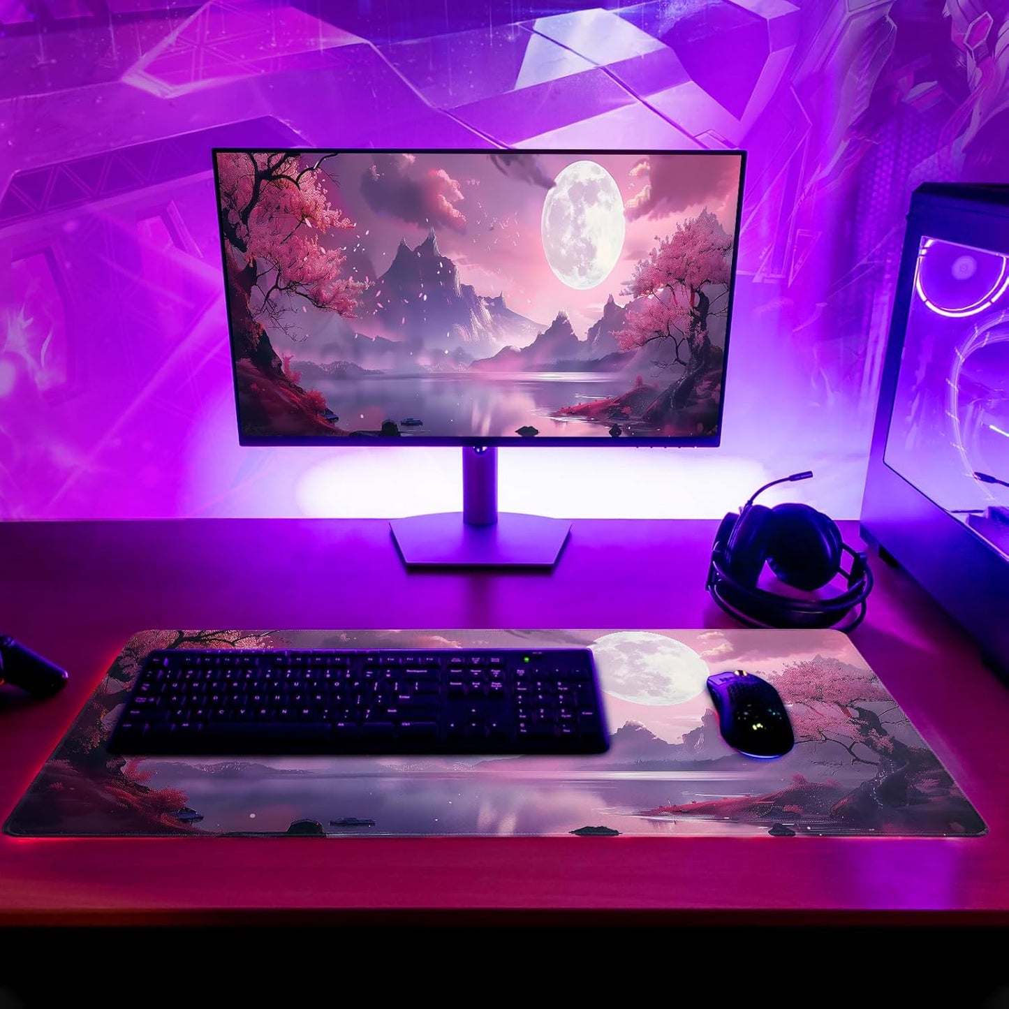 Desk Mat, Anime Desk Pad Mat, Desk Matt for Desktop, XL Large Mouse Pad for Desk, Anti-Slip Big Mousepad with Stitched Edges, Keyboard Pad Mouse Mat for Gaming and Office (Cherry Blossom 4)