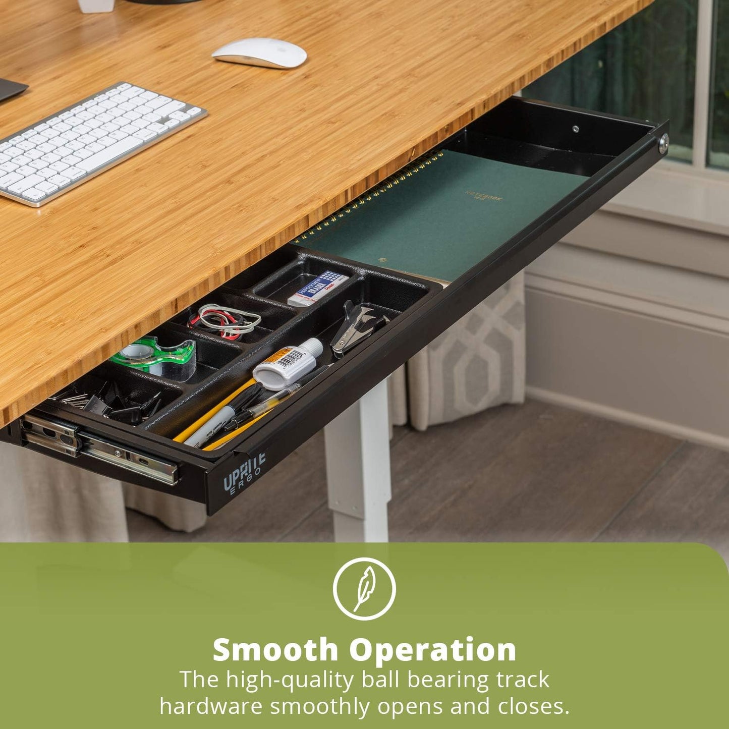 Perfect Posture Under Desk Storage Drawer with Lock — Slim Pen & Pencil Drawer for Regular & Sit-Stand Standing Desks, Black (33” x 9.5”)