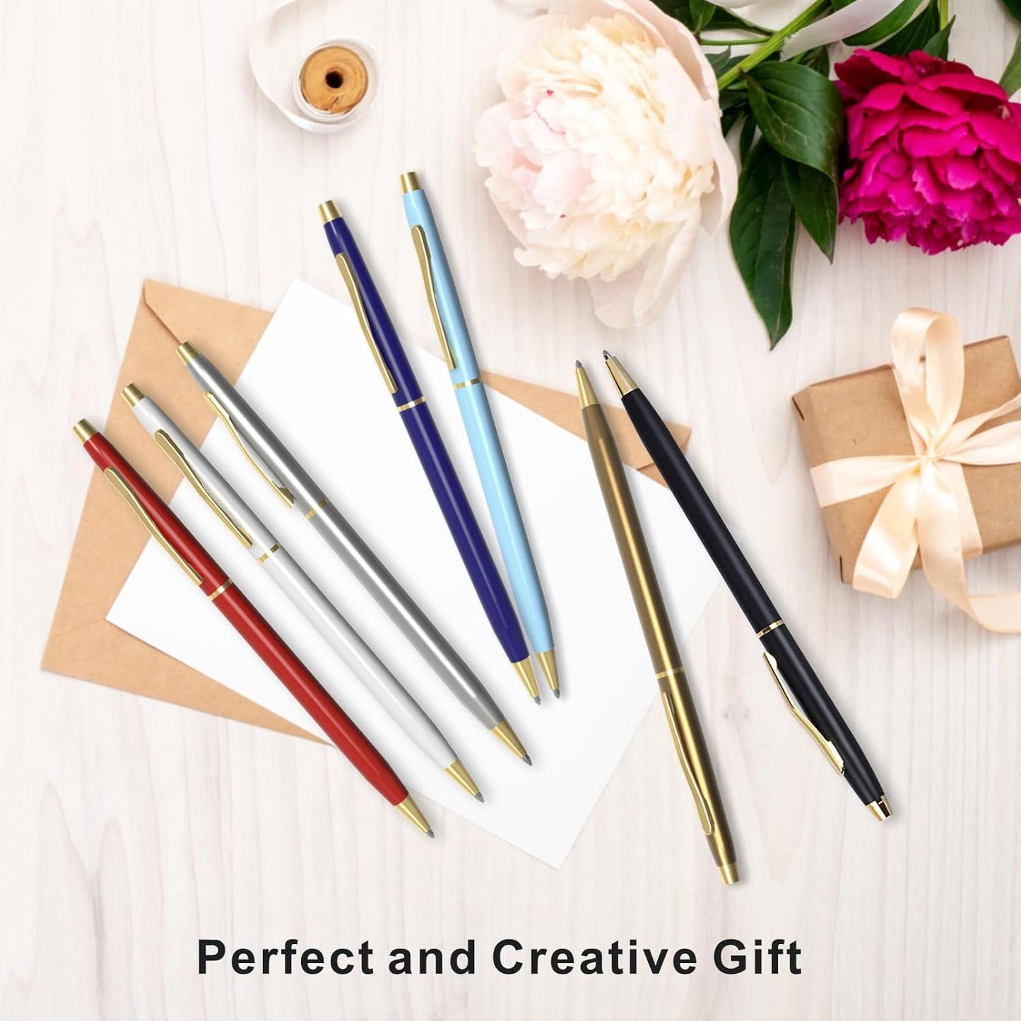 Cambond Black Pens Ballpoint Pens - Fancy Pens Comfortable Writing Gift Mini Conical Sliver Pen Slim Retractable Smooth Writing Bulk 1.0mm Medium Poin, 10 Pack (Silver)