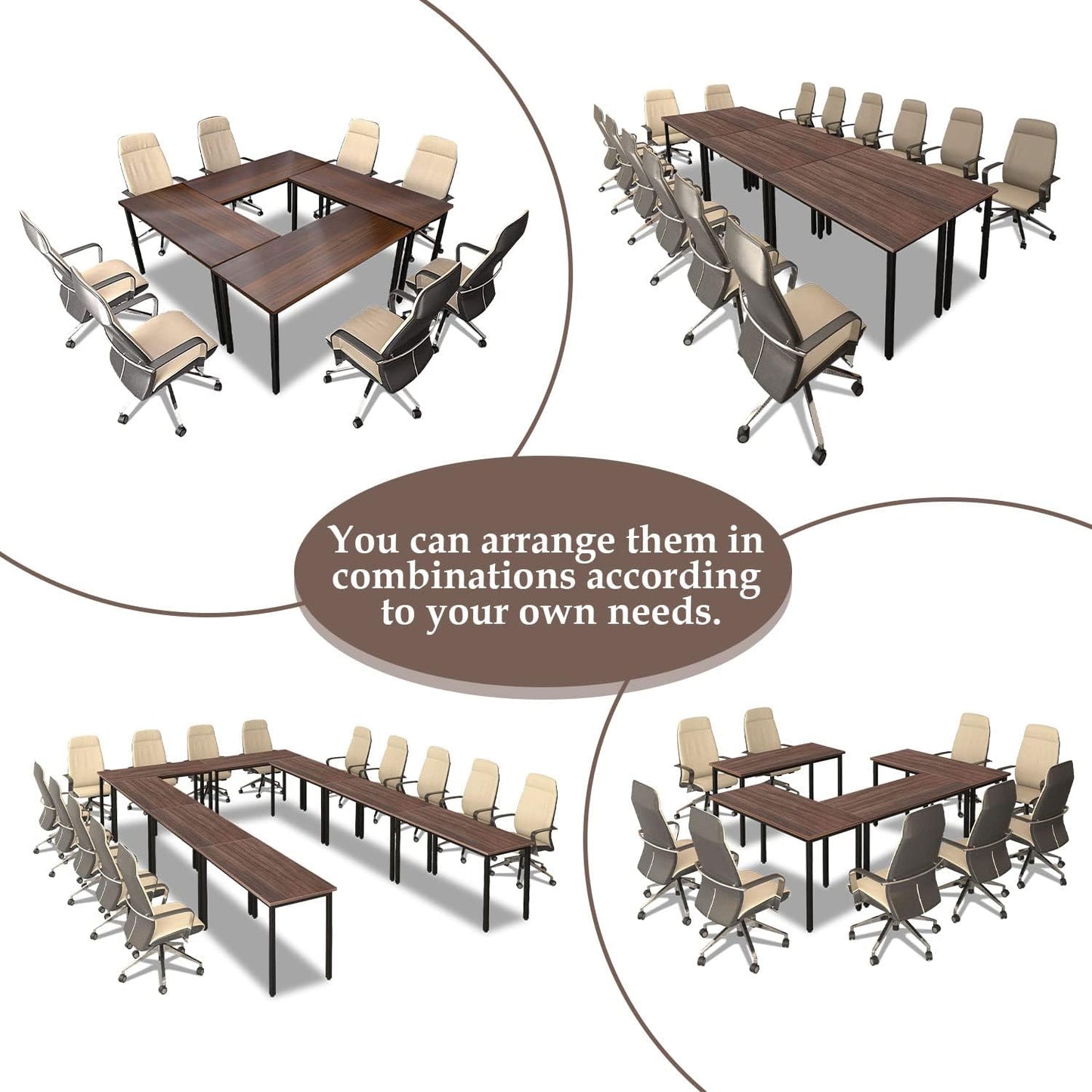 Bonzy Home Conference Tables 18ft Office Computer Desk for Meeting Room Study Writing Printer Table Meeting Seminar Table for 20 People Rustic Vintage Walnut 8PCS 220.4"x47.2"x29.5"