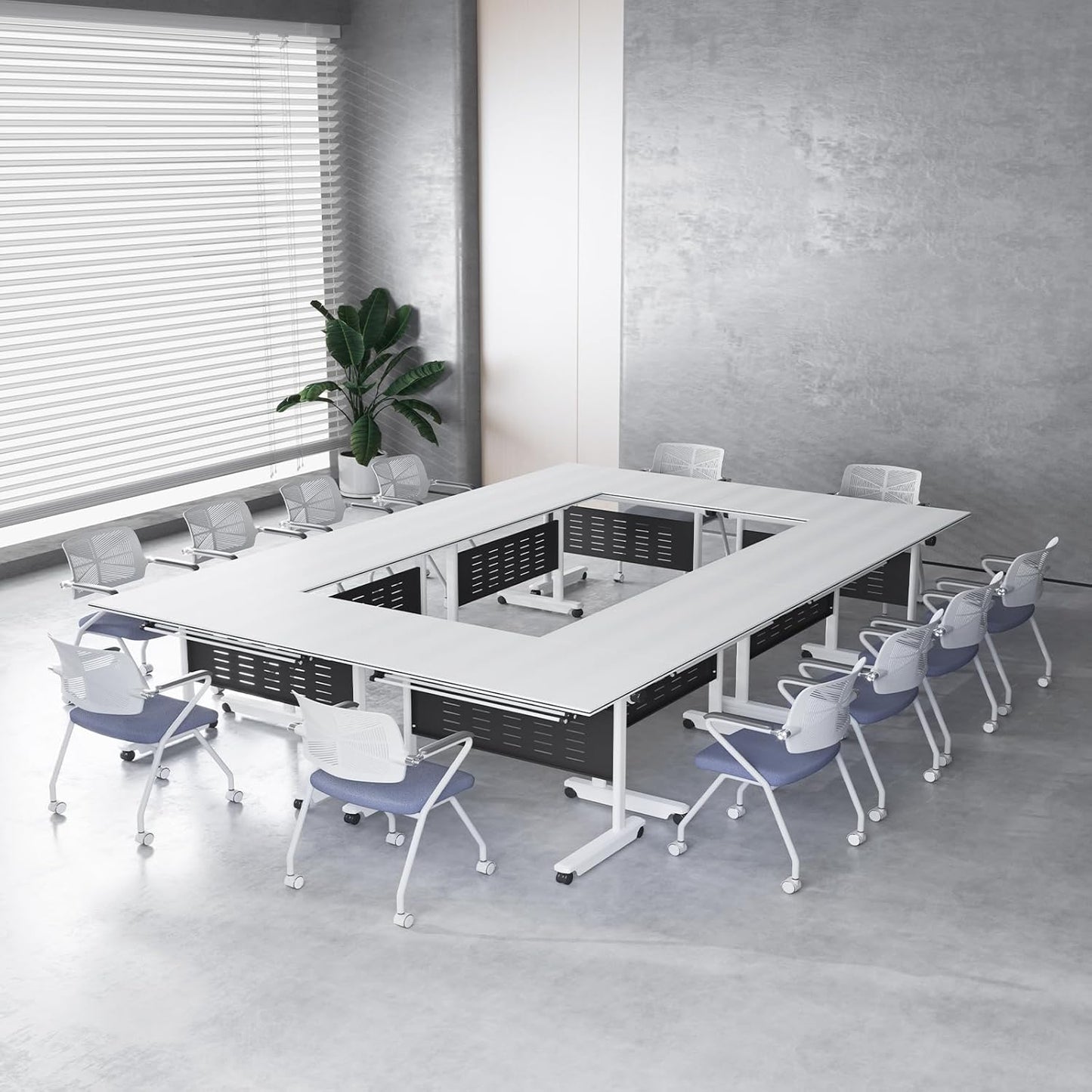 8Pack Conference Room Table, Folding Conference Table for Office Classroom, Mobile Training Tables with Casters Silent Wheels, Large Rectangular Convertible Modular Seminar Tables (L70.9in)
