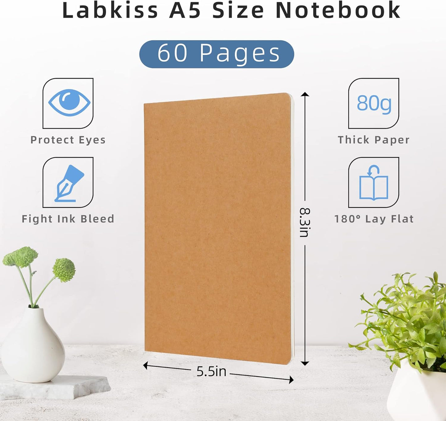 24 Pack College Ruled Notebook & Journal Bulk, Kraft Cover, Line Thick Paper, A5 Size, 5.5x8.3 inch, 60 Pages, Small Subject Note Pad Planner Set for Women Men Kids Traveler Student Office