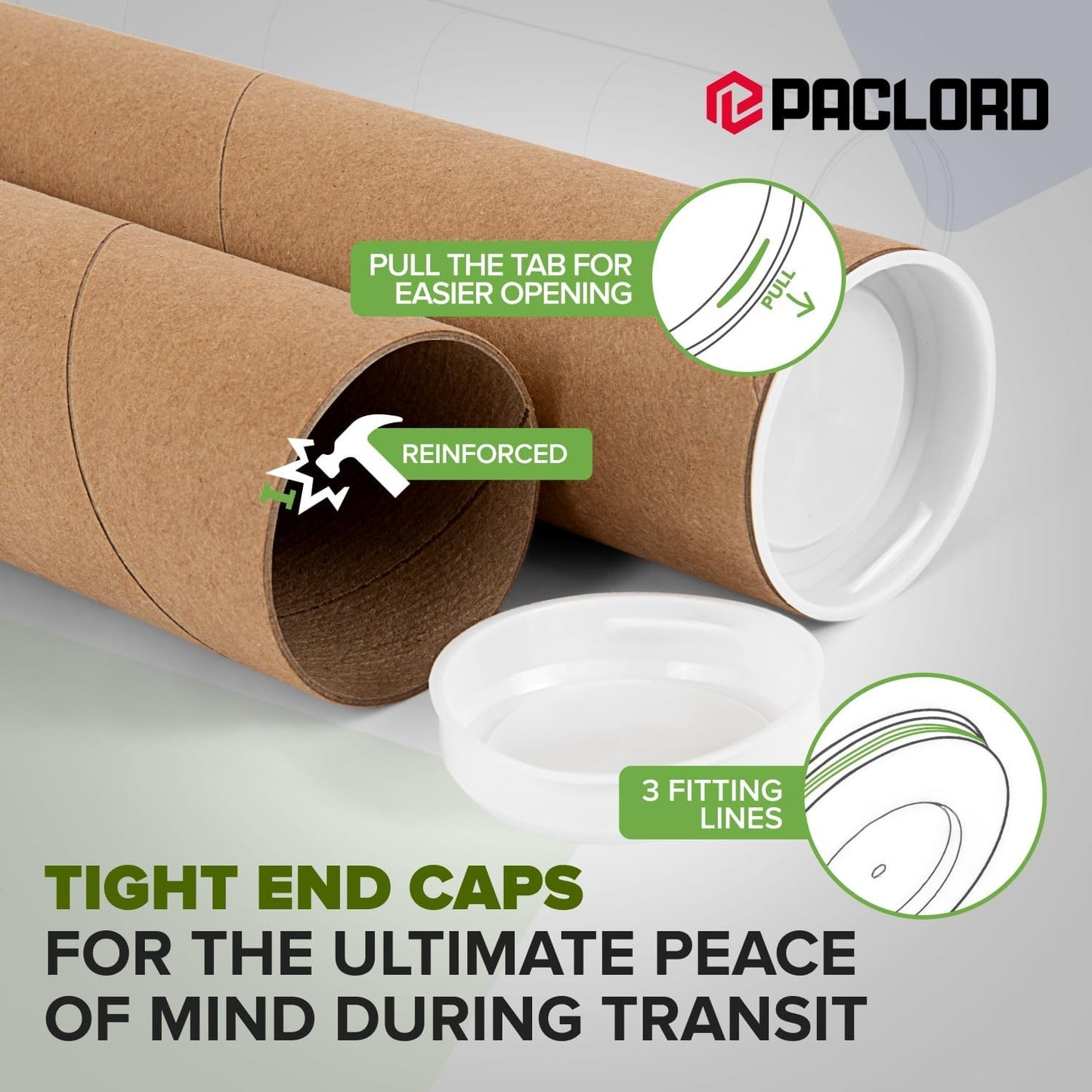 2" x 48" Reinforced Kraft Paper Mailing Tube, Pack of 2 Tubes with 4 Caps – Secure USPS Approved Poster Tube – Cardboard Tube for Shipping and Storing Posters, Prints, Artwork, or Documents