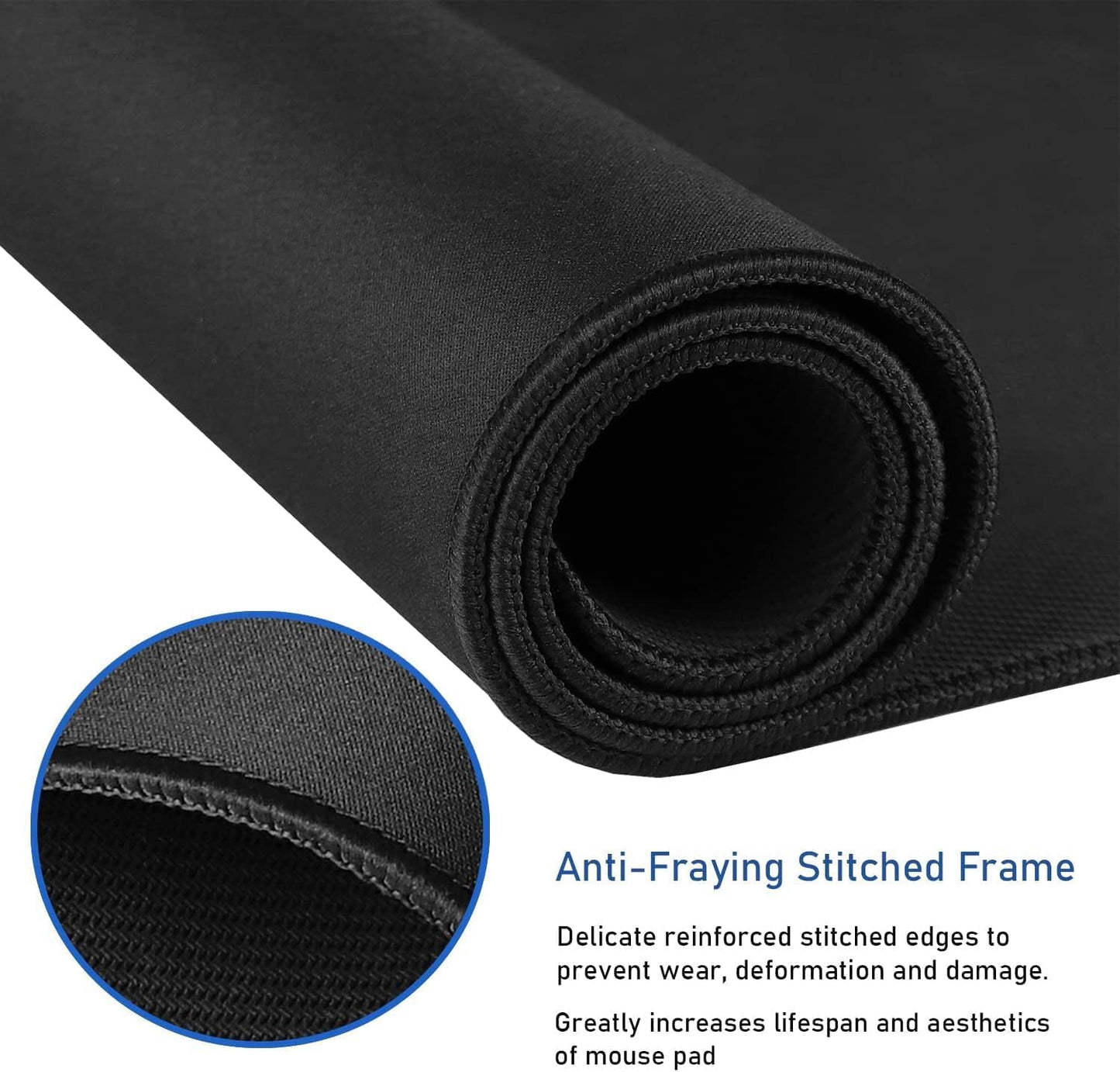 Large Extended Gaming Mouse Pad with Stitched Edges, 47.3 X 23.6 in Desk Pad Durable Non-Slip Natural Rubber Base, Waterproof Computer Keyboard Mat for Esports Pros, Gamer, Desktop, Black