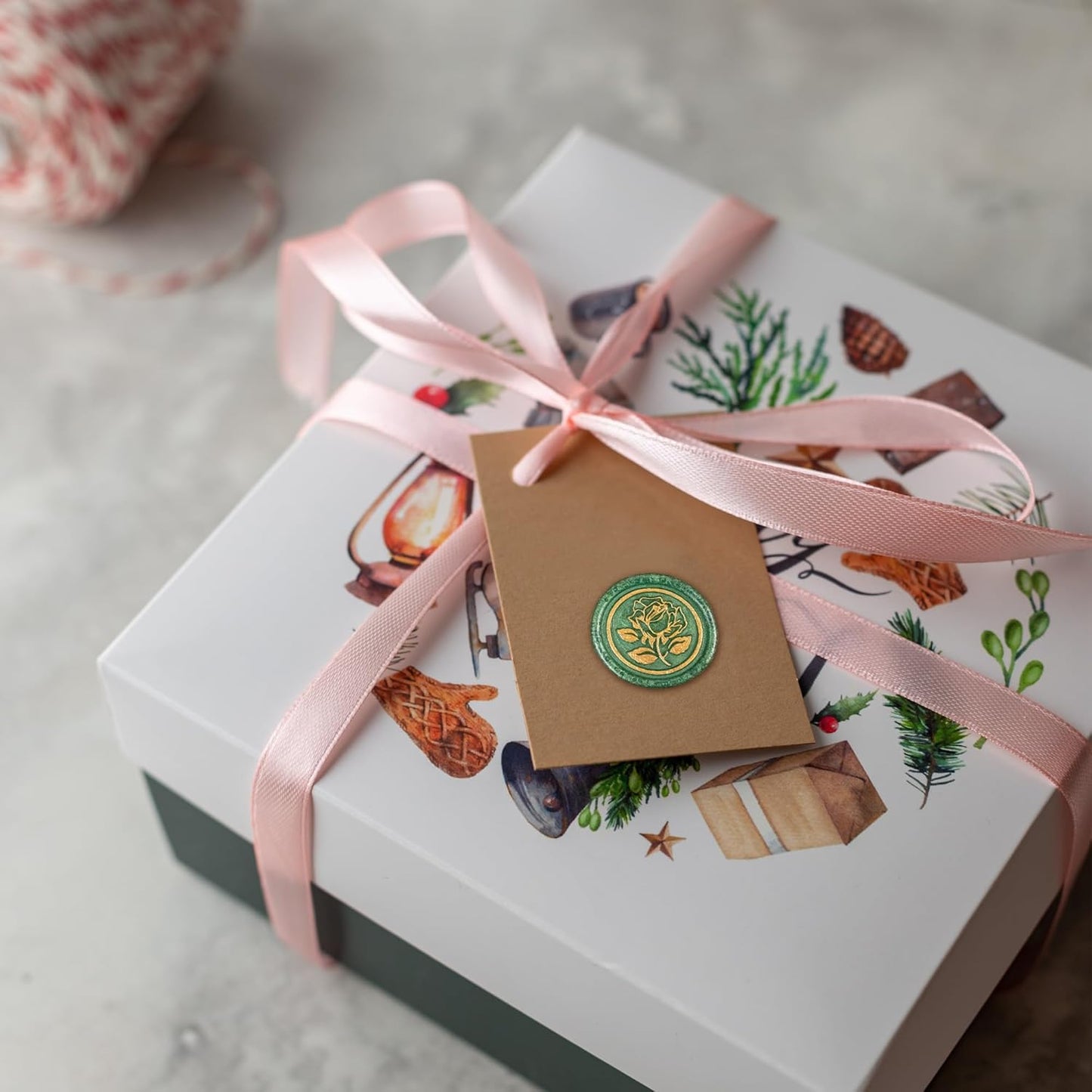 100Pcs Gold & Green Wax Seal Stickers - Handmade Envelope Seals, Self-Adhesive Wax Stickers for Wedding Party Invitations, Envelope, Gift Wrap, Christmas (Gold Rose Style, Green)