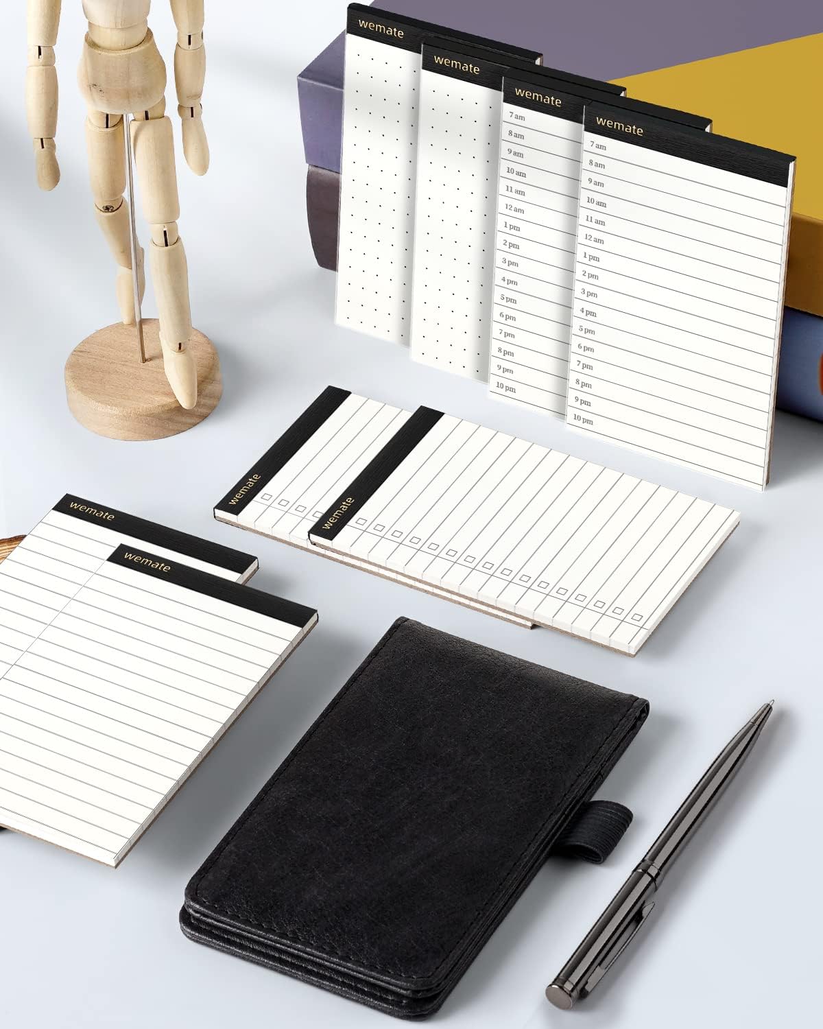 WEMATE 10 Pieces Small Notepad Holder Set Pocket Notebook - Included Mini Pocket Notepad Holder Set with 8 Memo Book Refills and Metal Pen for Meetings, Daily Records, and Notes 3 x 5 Inch (Rose Gold)