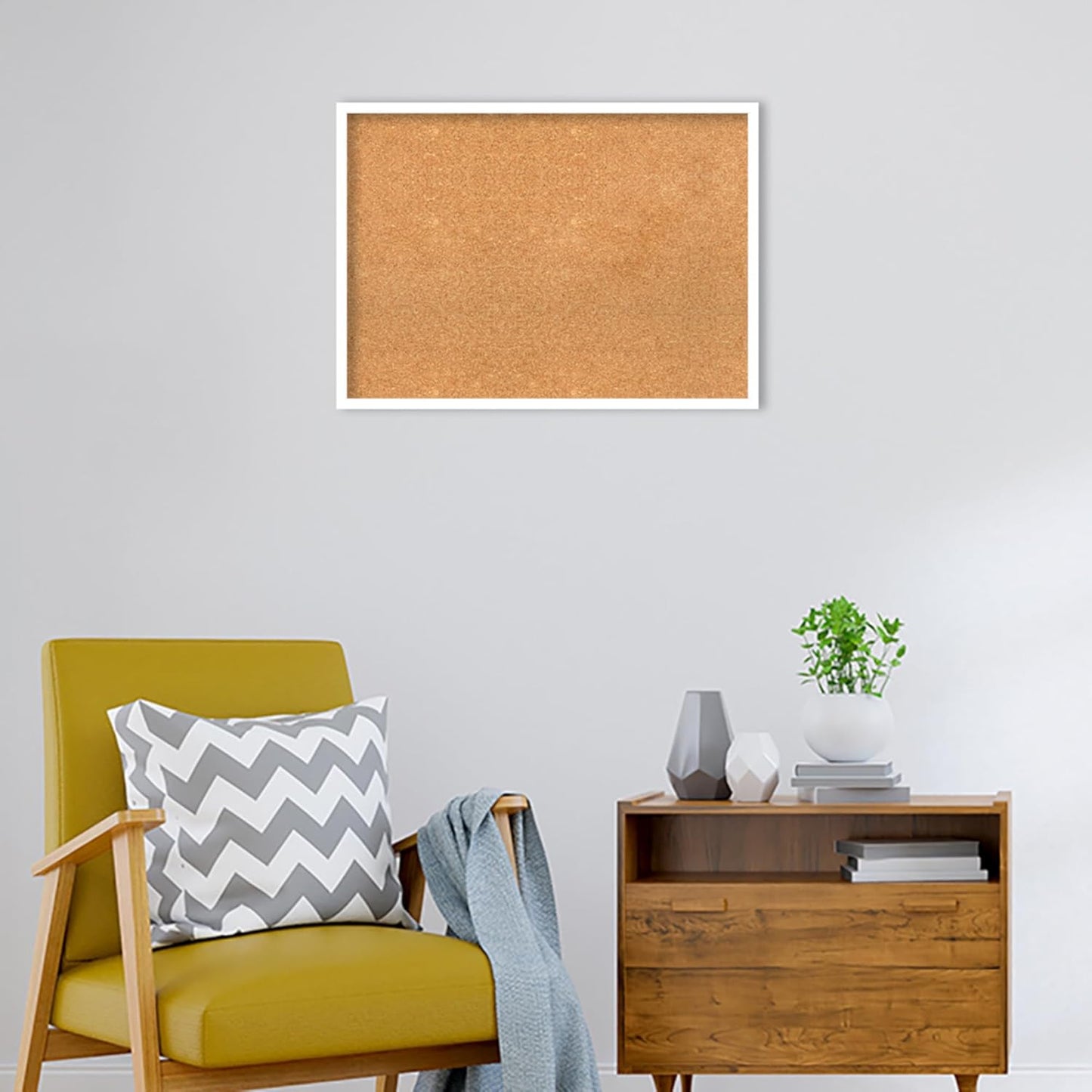 Amanti Art Natural Cork Board for Wall, 21x29 Vision Board with White Frame, Medium Corkboard Office Decor for Home Organization, Modern Corkboard Pinboard to Display Items for Home Organization in