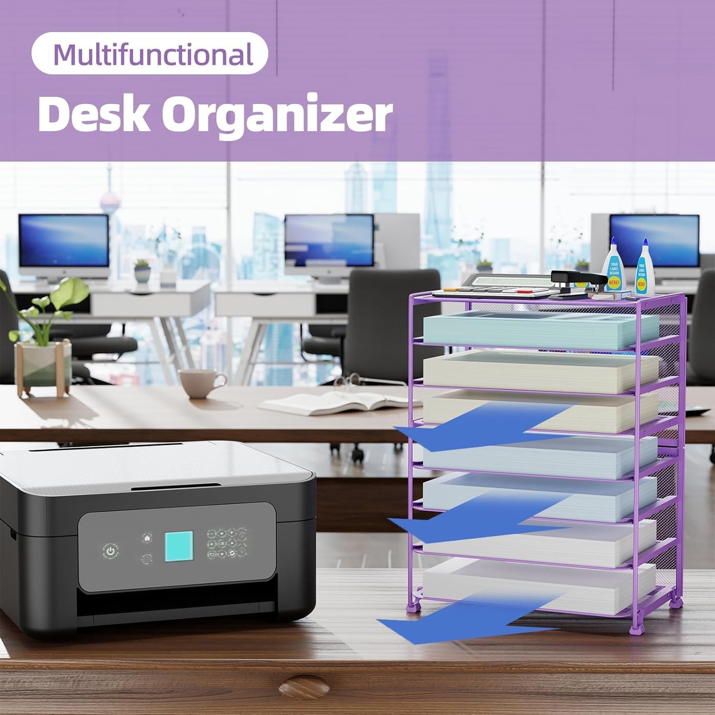 Simple Trending 2 Pack 8 Tier Letter Tray Paper - Mesh Desk File Organizer for Office School Desktop, Violet