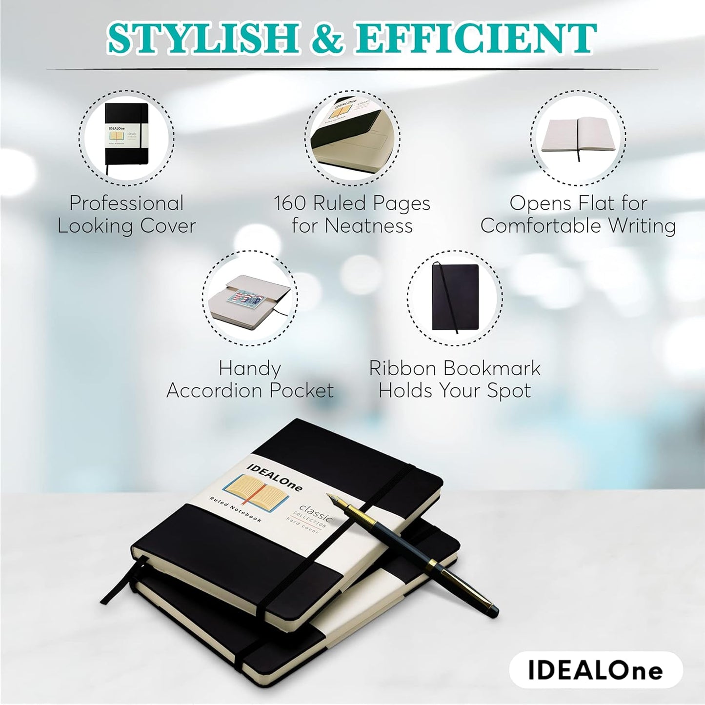IDEALOne Hardcover Journal Notebook Lined – A5 (5.7 x 8), College ruled Journaling Notebooks,160 pages, 100GSM Thick Paper, Journal for Women, Men, Teens – Mint