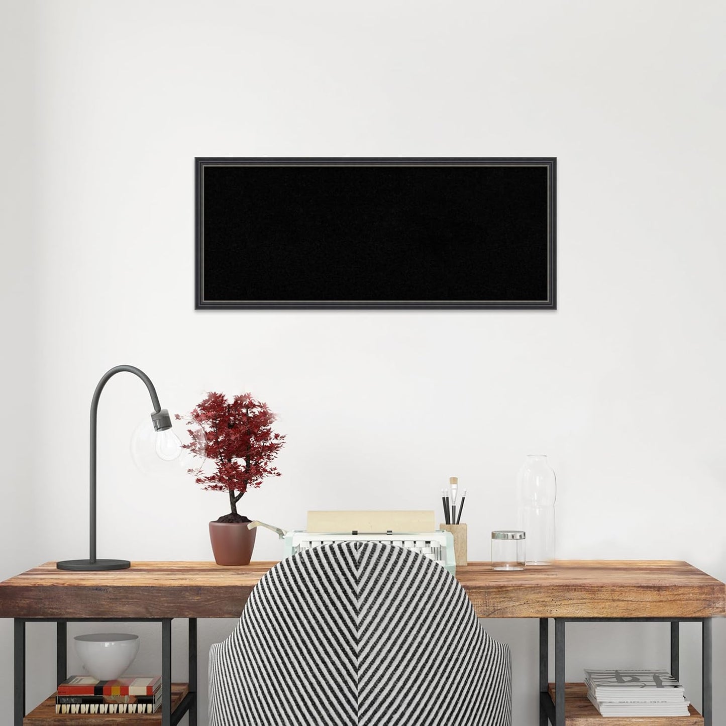Amanti Art Black Cork Board for Wall, 13x31 Vision Board with Black Wood Frame, Medium Corkboard Office Decor for Home Organization, Traditional Corkboard Pinboard to Display Items for Home