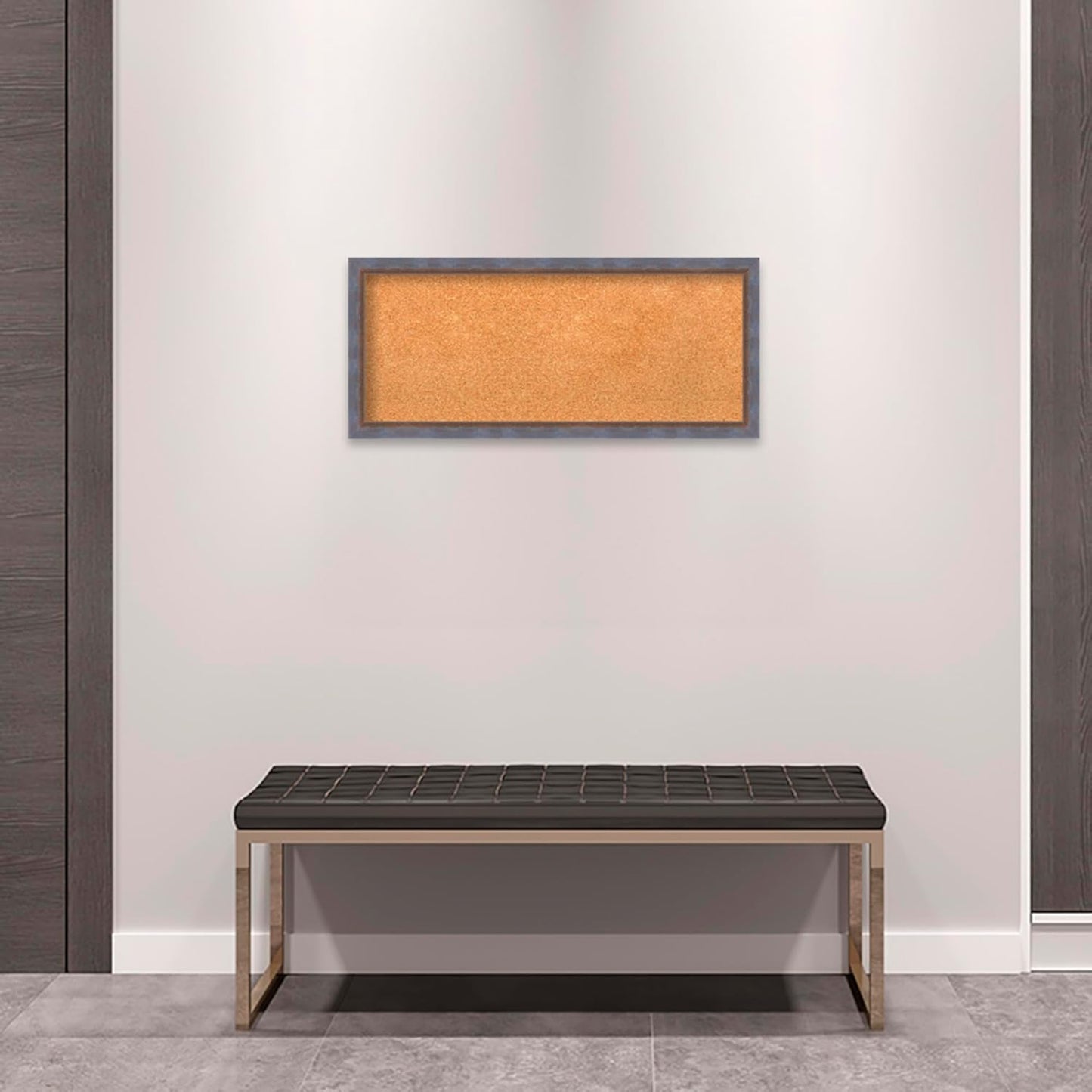 Amanti Art Natural Cork Board for Wall, 14x32 Vision Board with Blue Wood Frame, Medium Corkboard Office Decor for Home Organization, Modern Contemporary Corkboard Pinboard to display items for home