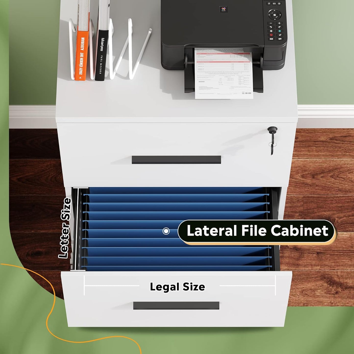 DEVAISE 2-Drawer Wood Lateral File Cabinet with Lock for Office Home, White